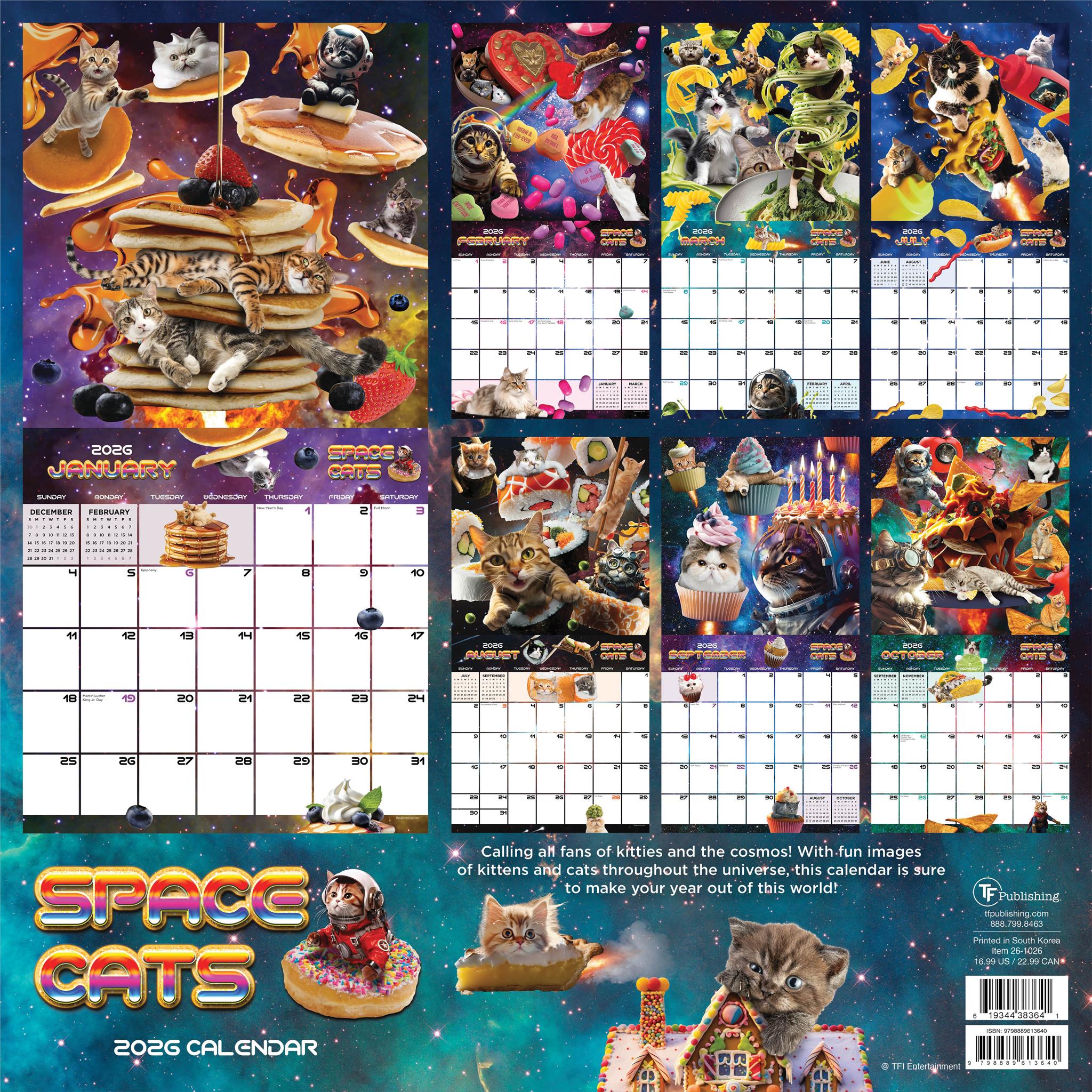 Calendrier mural Space Cats 2026 - Disponible uniquement en ligne
