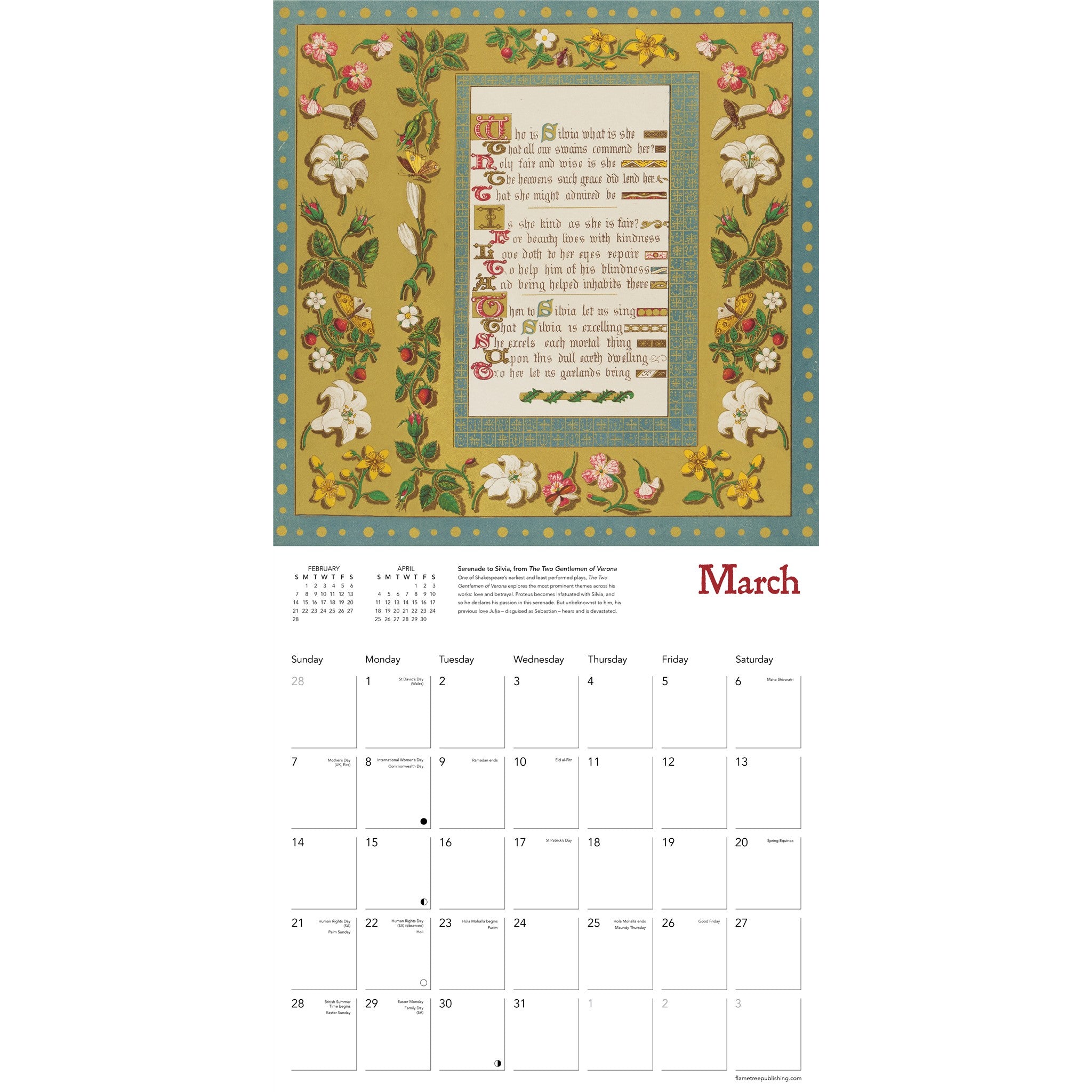 Songs of Shakespeare 2027 Wall Calendar - Online Only