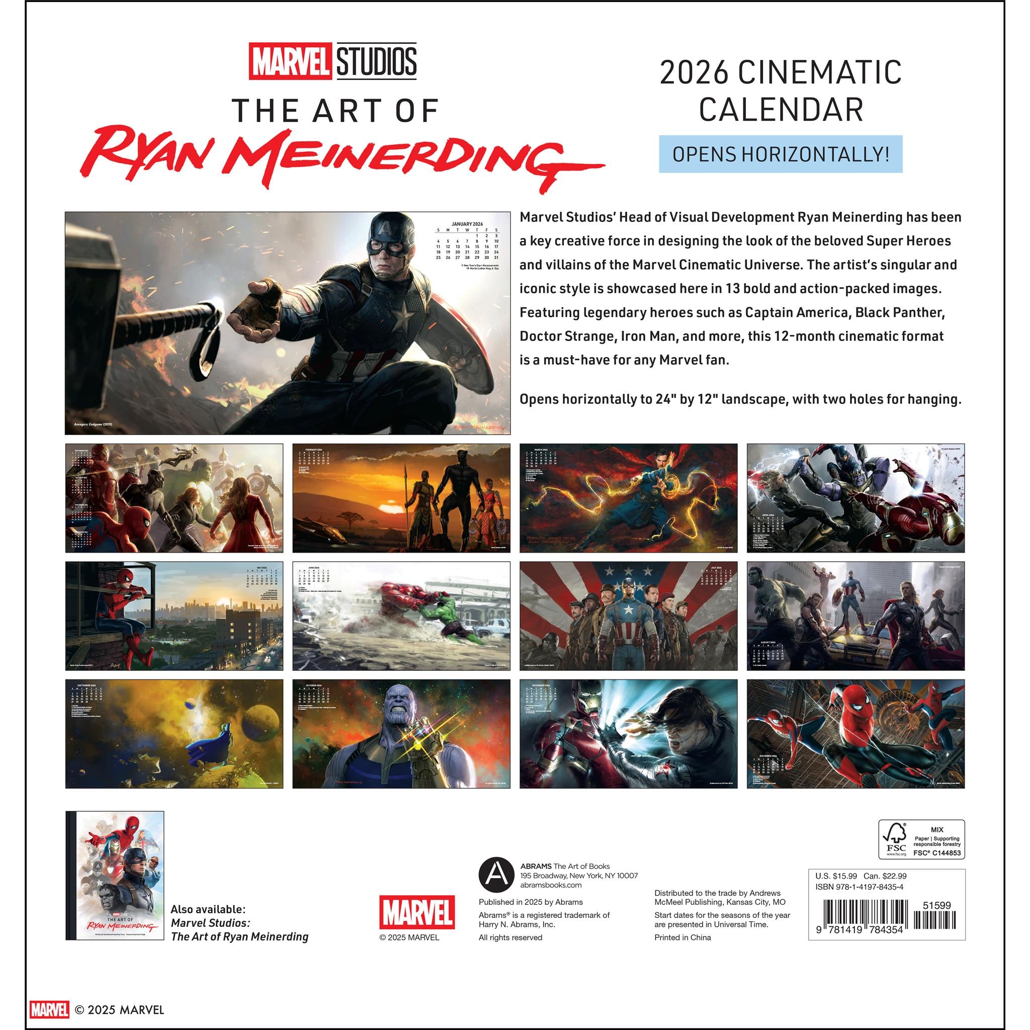 Calendrier mural 2026 Marvel Studios : L’Art de Ryan Meinerding – Disponible uniquement en ligne