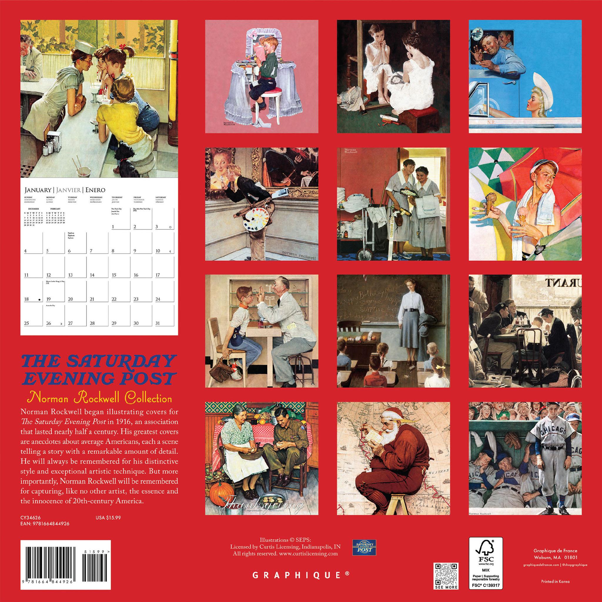Calendrier mural du Saturday Evening Post 2026