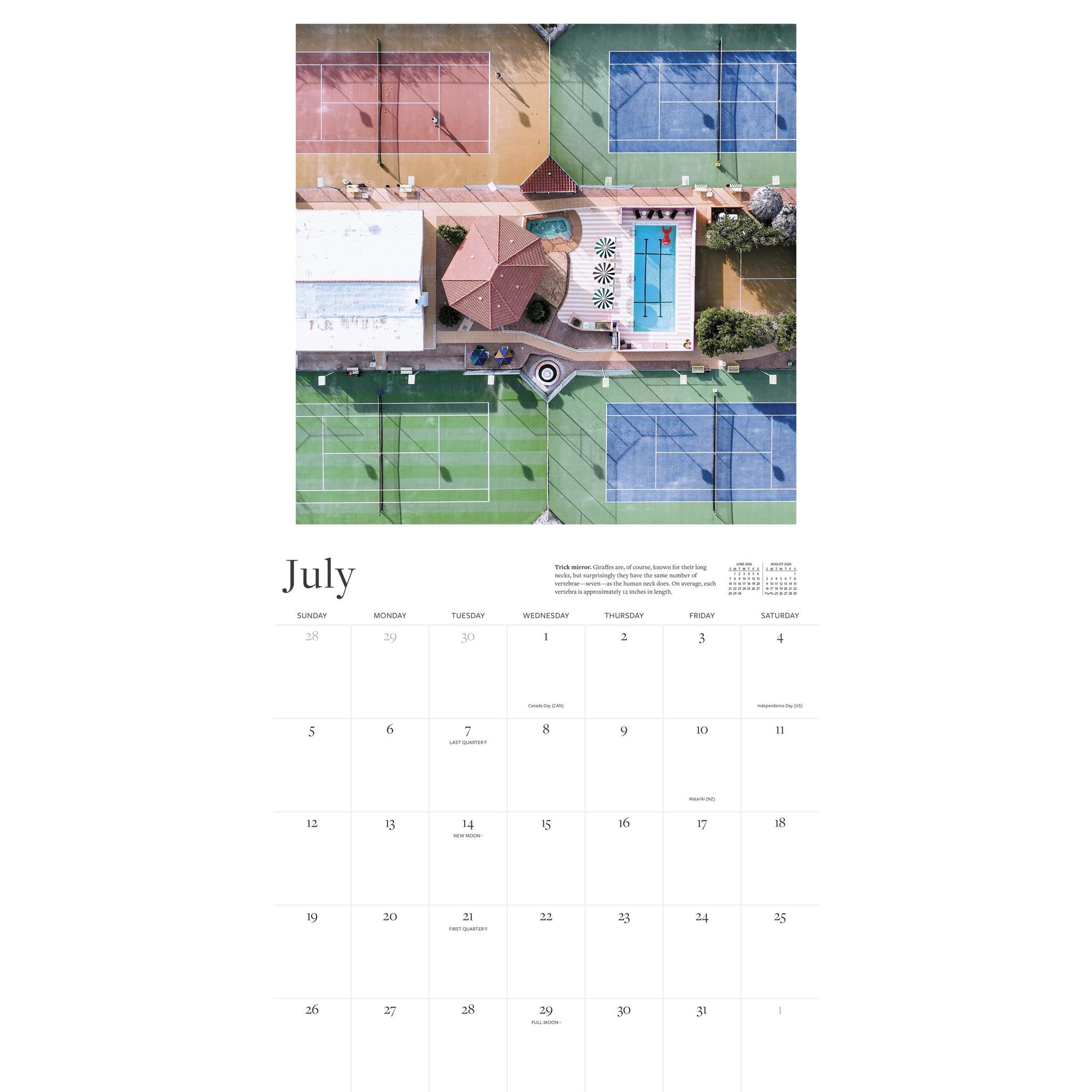 Calendrier mural 2026 du court de tennis - Disponible uniquement en ligne