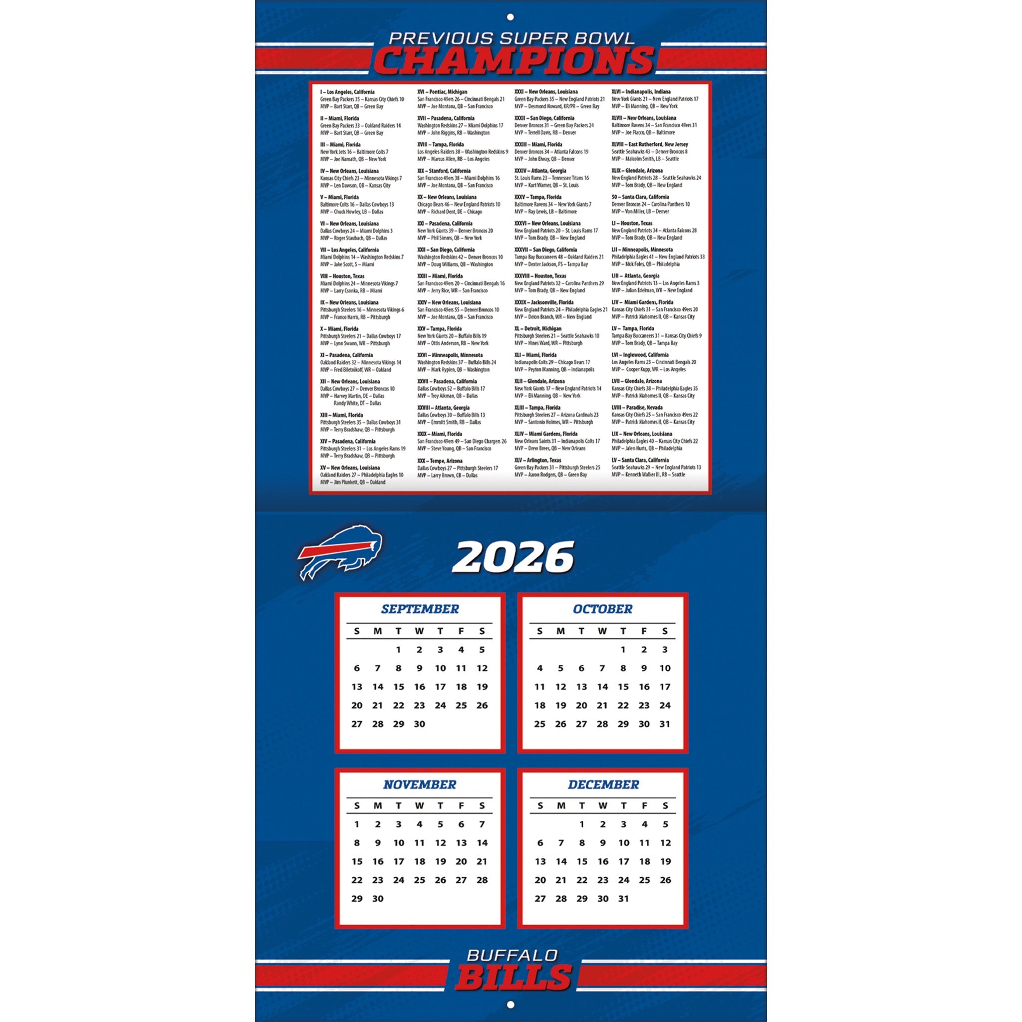 NFL Buffalo Bills 2027 Wall Calendar