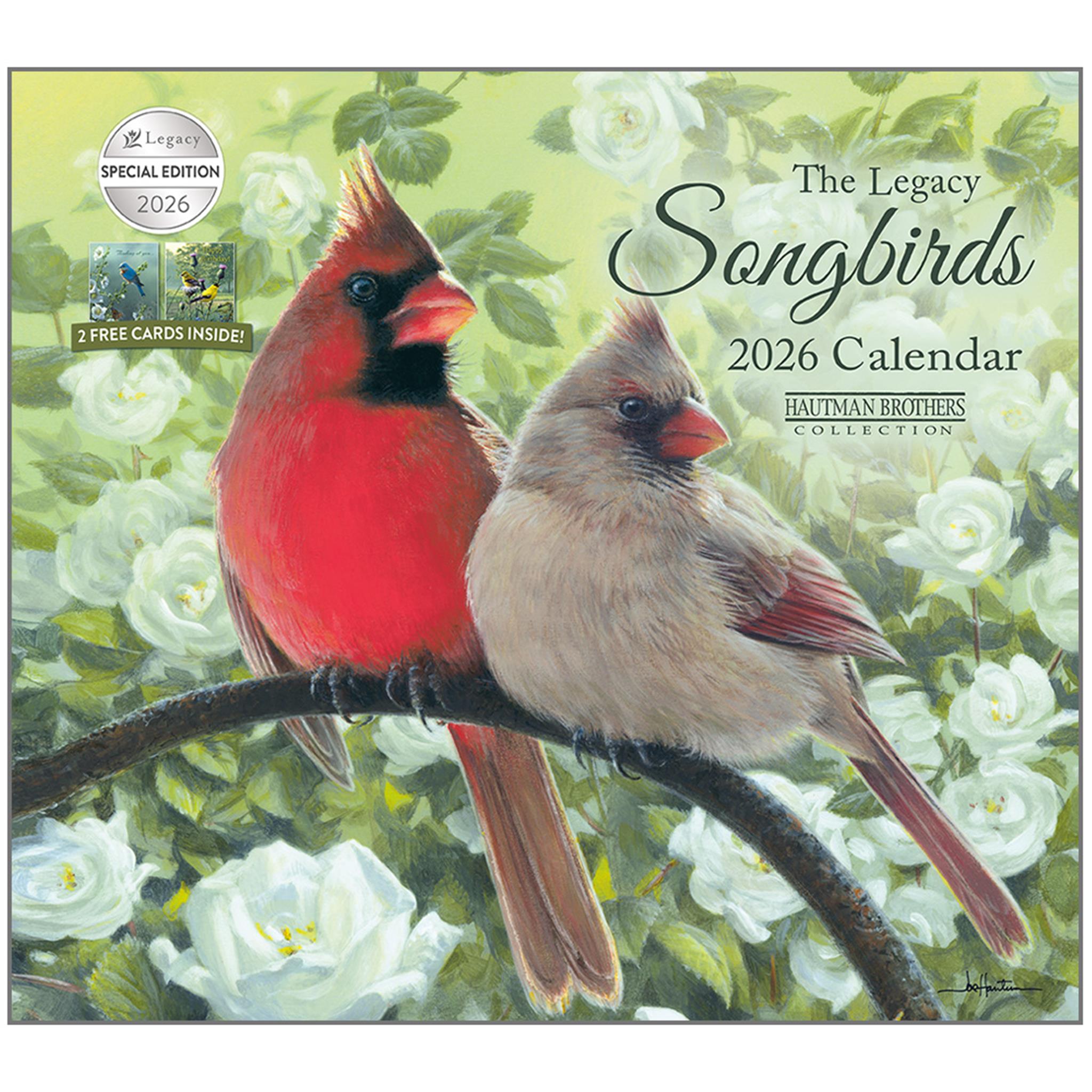 Calendrier mural édition spéciale de luxe Songbirds 2026 avec cartes