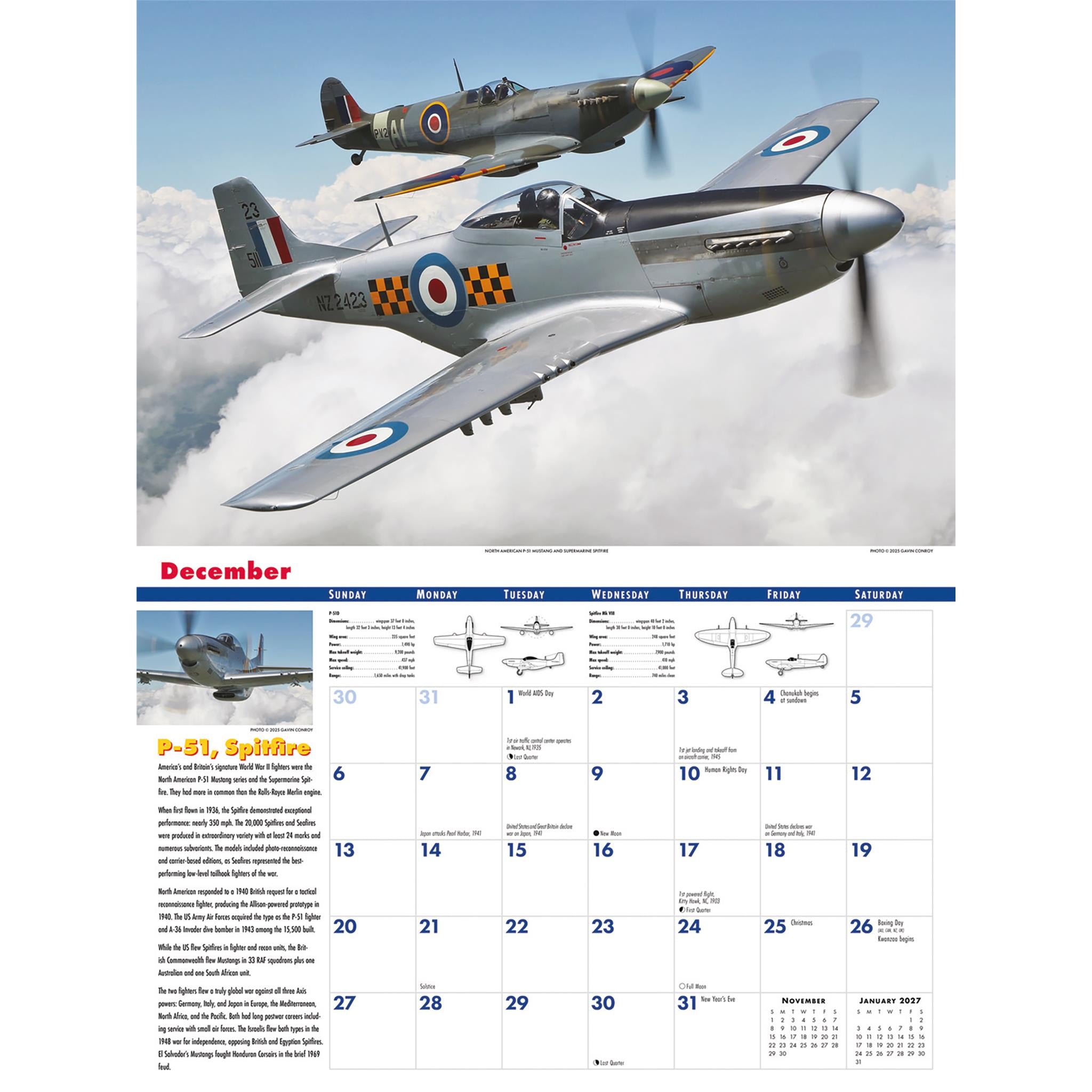 Calendrier mural de luxe Golden Age Of Flight 2026