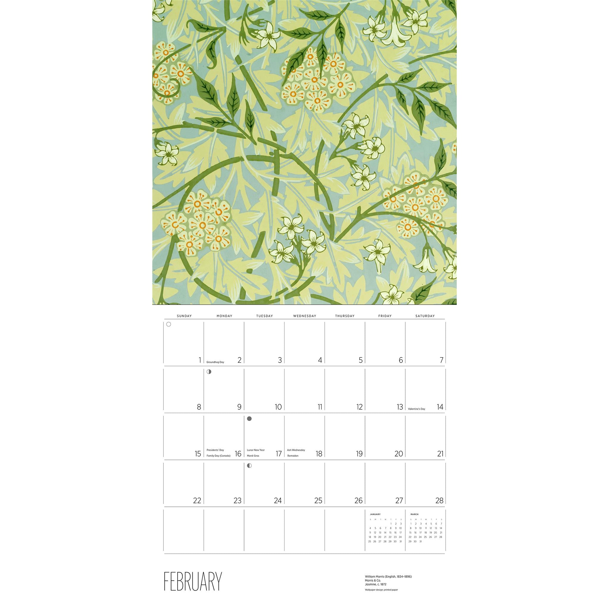 Calendrier mural William Morris Arts &amp; Crafts Designs 2026
