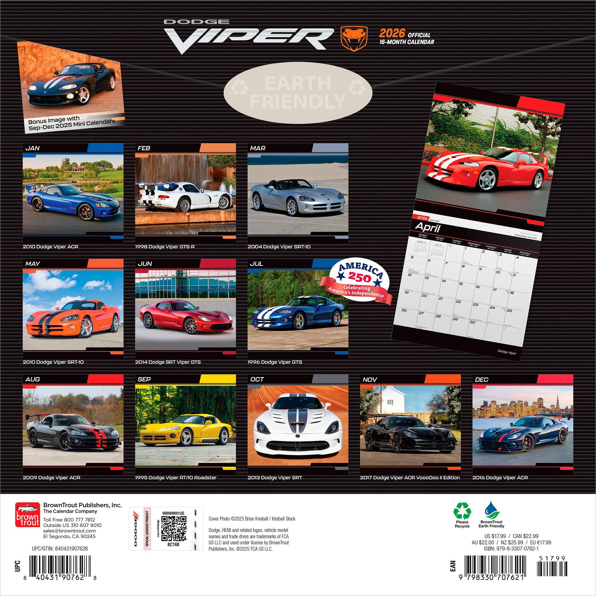 Calendrier mural Dodge Viper 2026