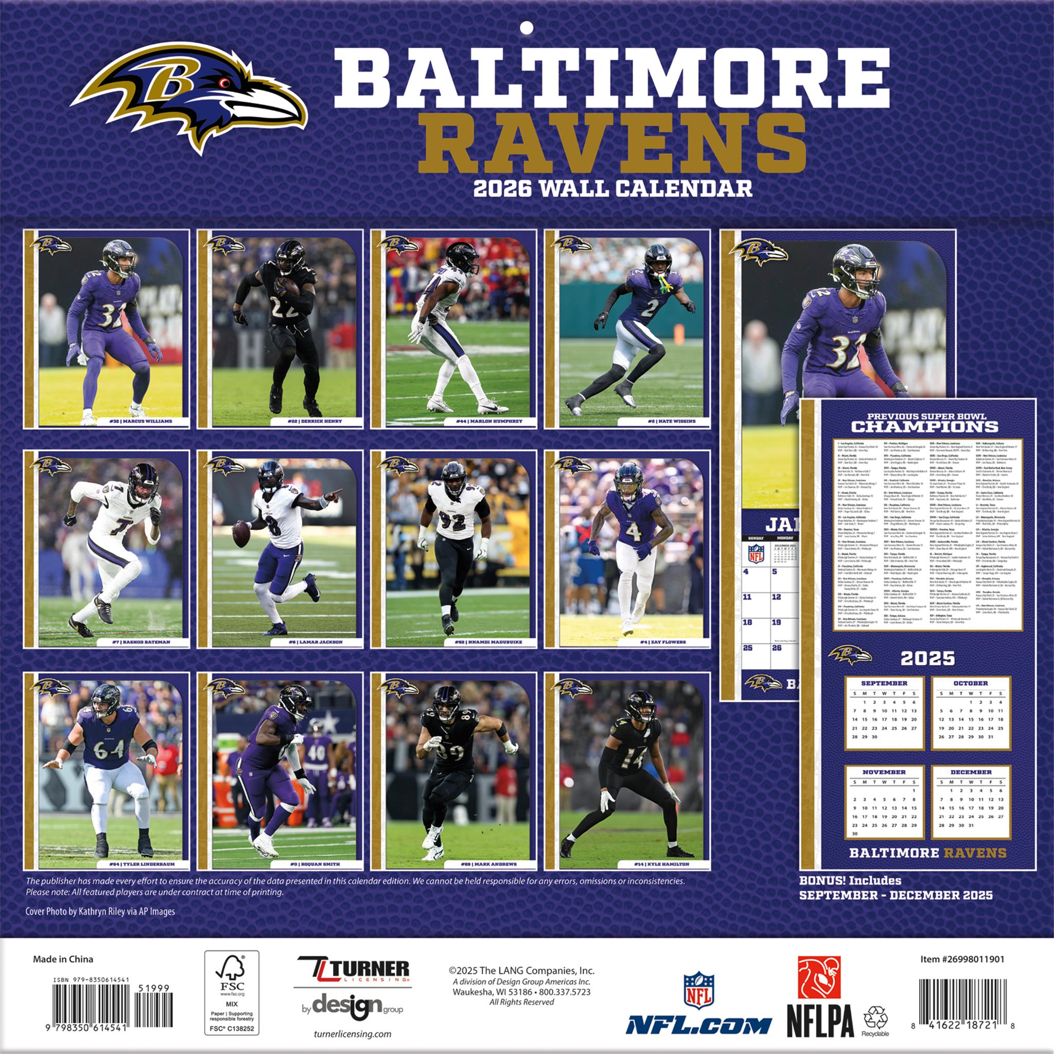 Calendrier mural NFL Baltimore Ravens 2026