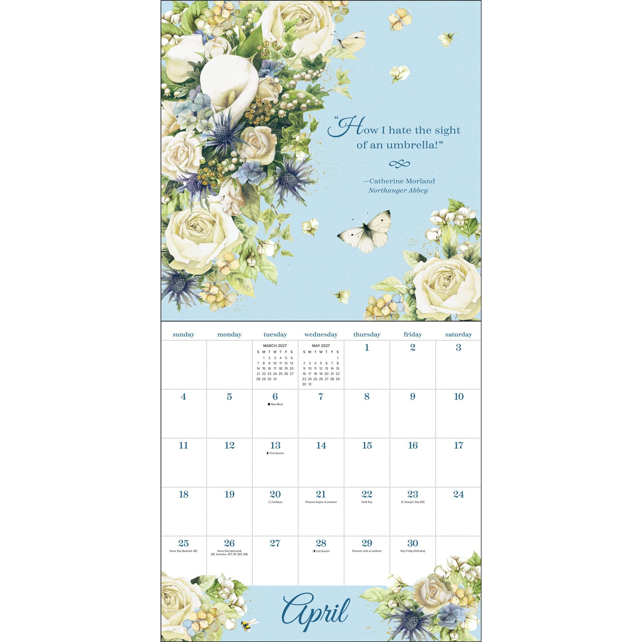 Calendrier mural 2027 Jane Austen : citations inspirantes - En ligne seulement