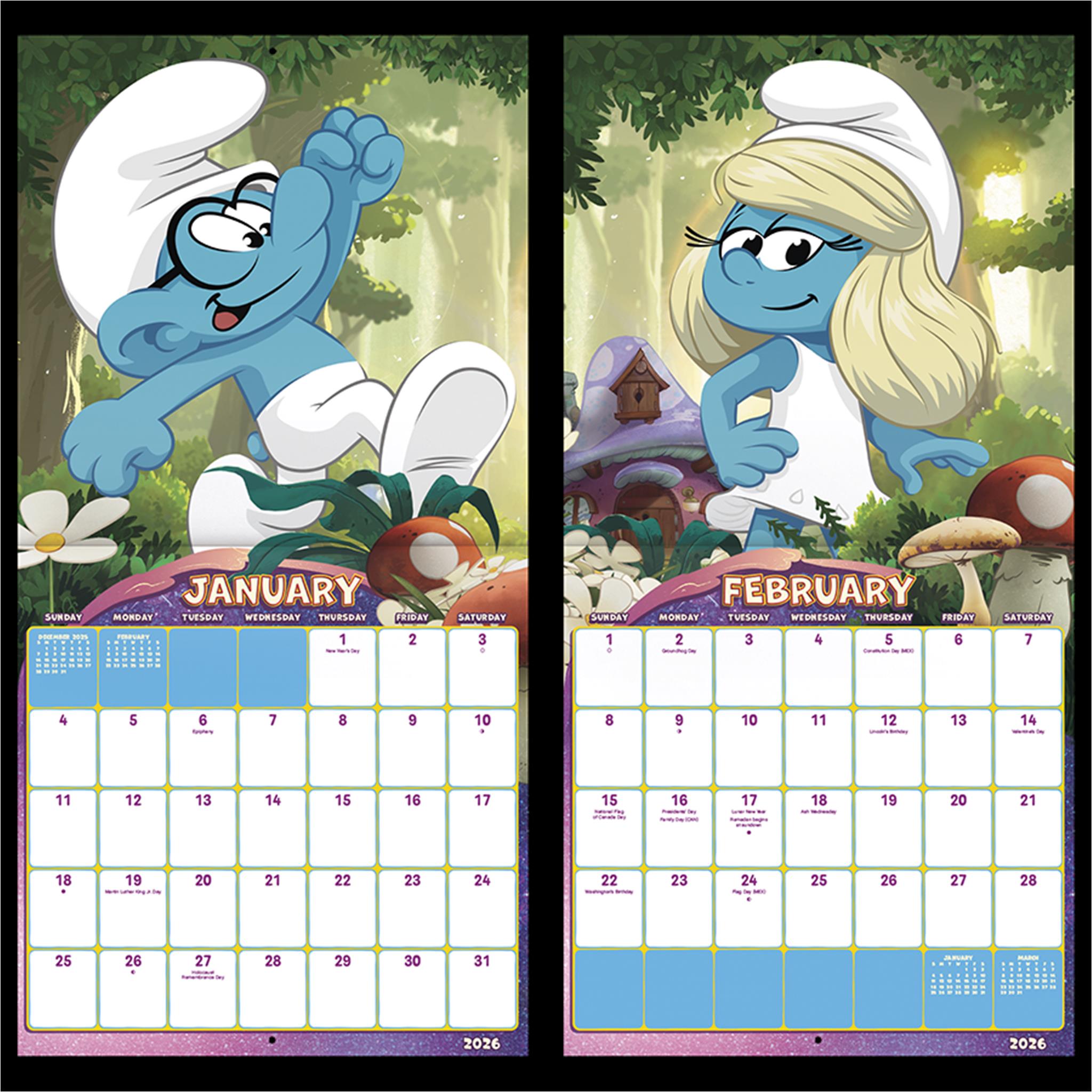 Calendrier mural Les Schtroumpfs 2 2026 - Disponible uniquement en ligne