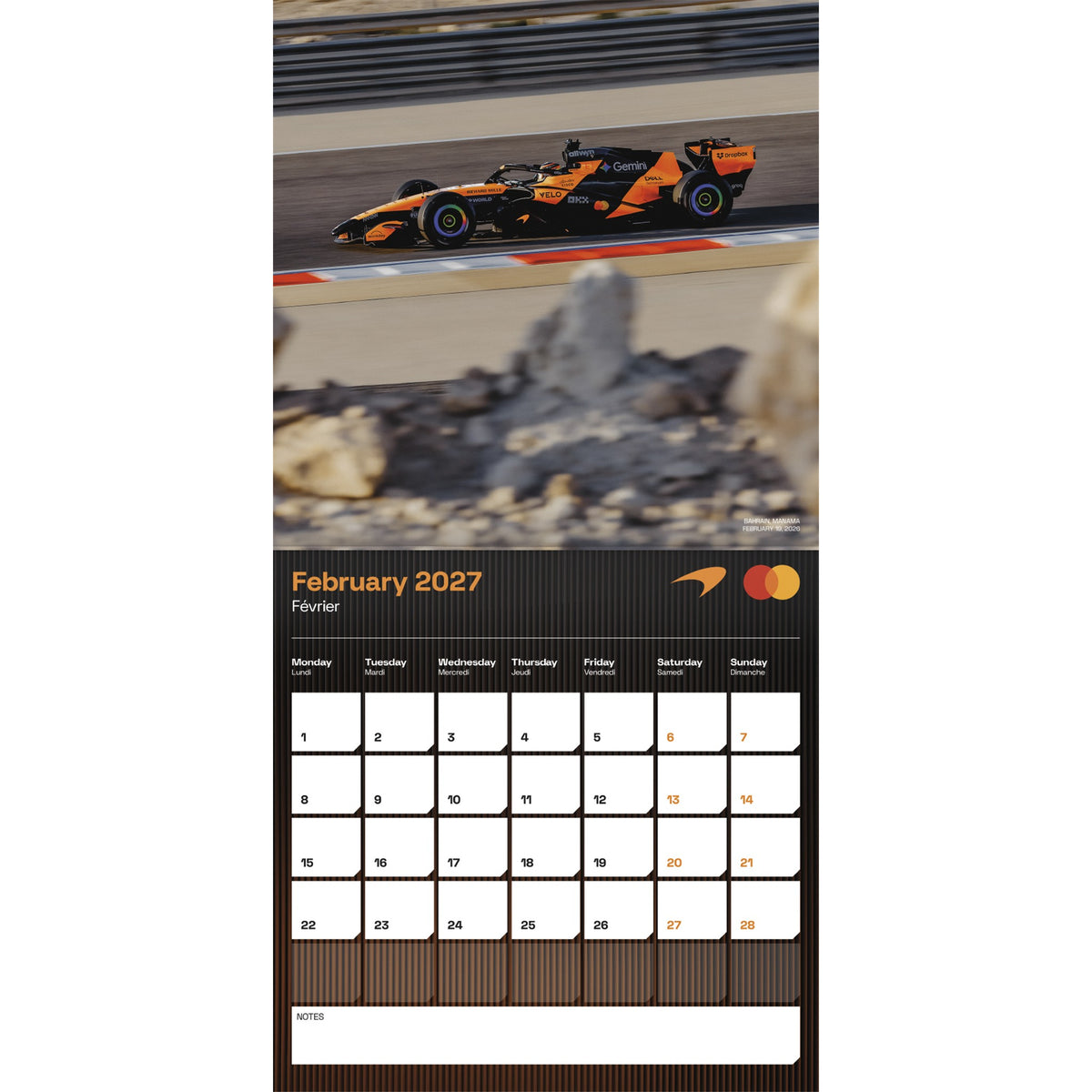 Calendrier mural McLaren Racing 2027 - Disponible en ligne uniquement