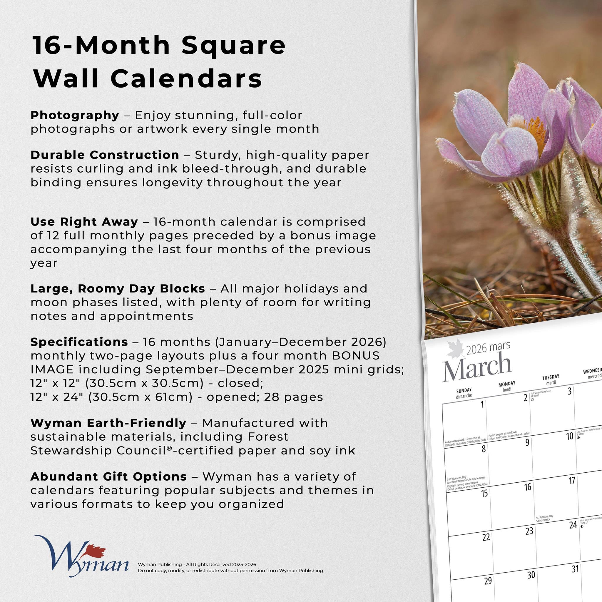 Calendrier mural Fleurs sauvages du Canada 2026