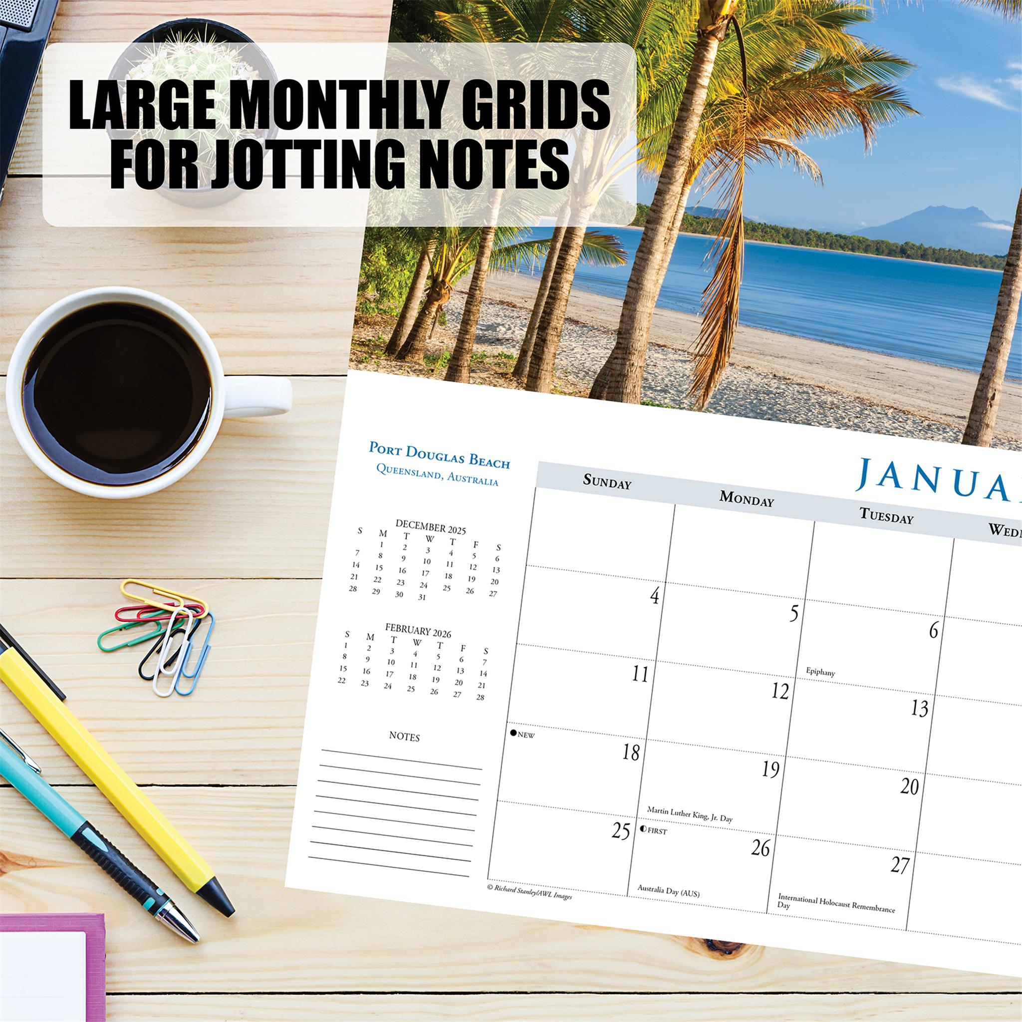 Calendrier mince panoramique des plages 2026