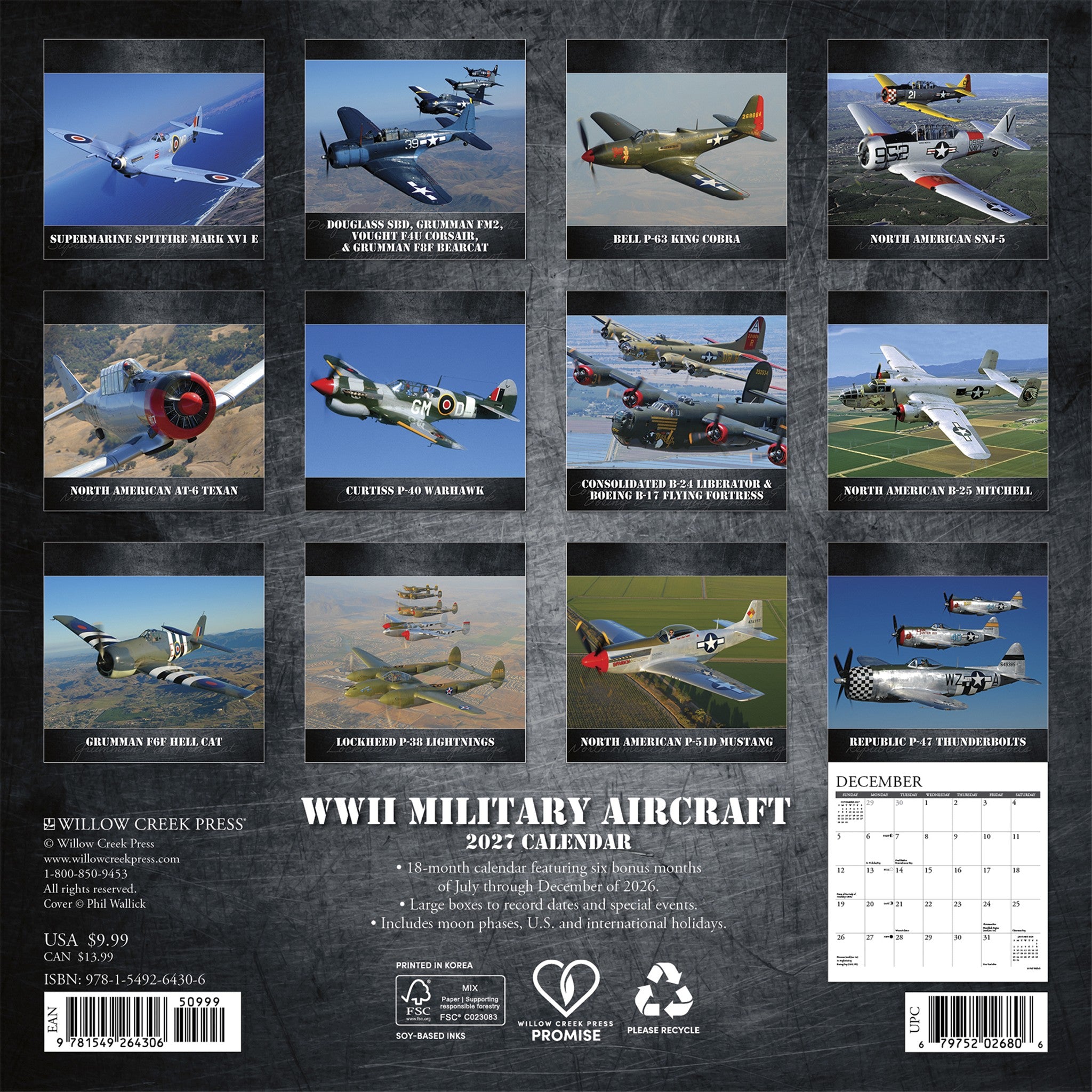 WWII Military Aircraft 2027 Mini Calendar