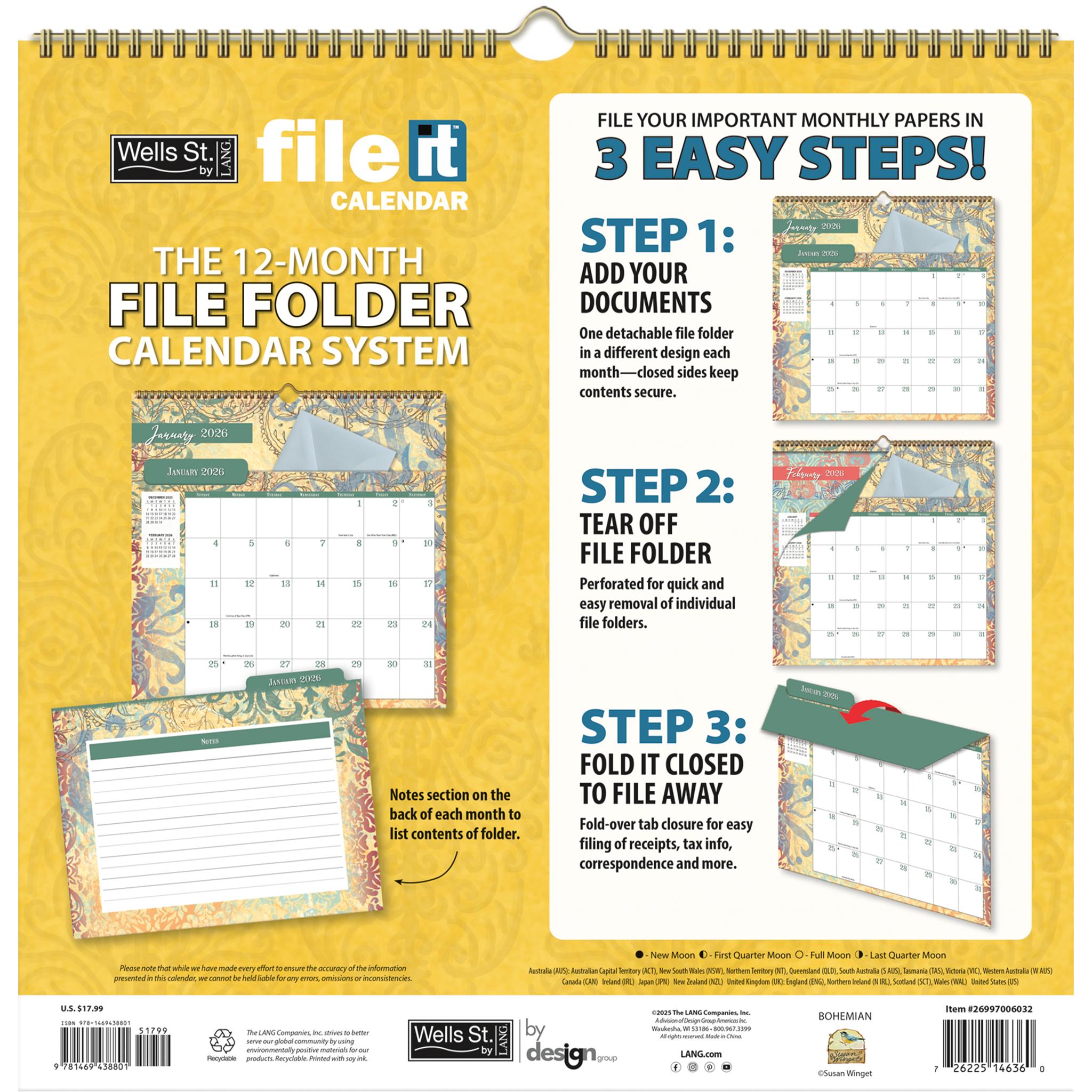 Calendrier mural Bohemian File It 2026