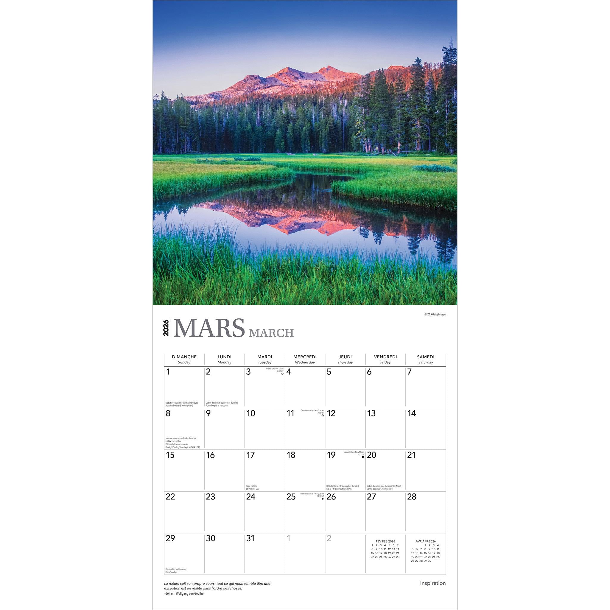 Calendrier mural Inspiration 2026 (français)