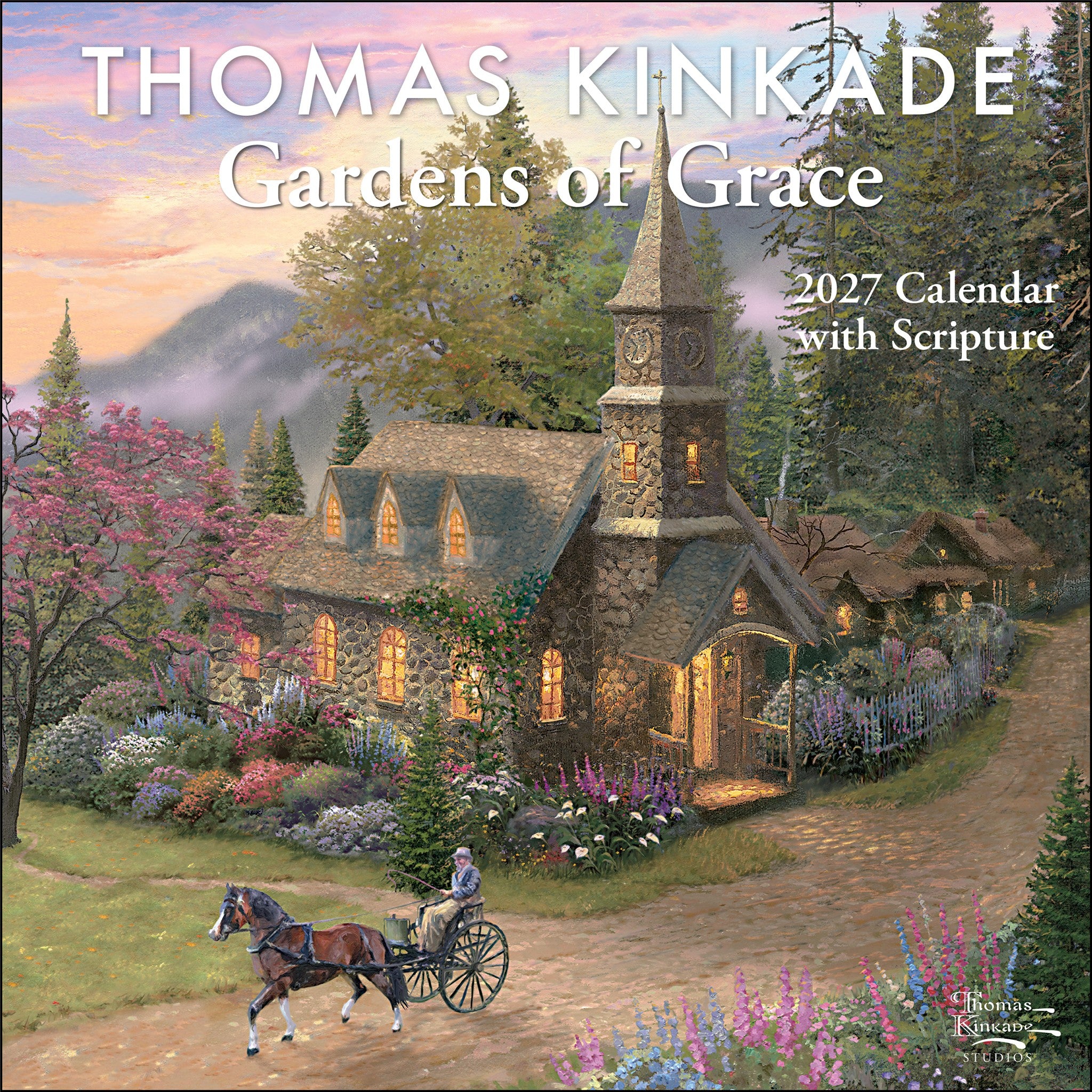 Calendrier mural 2027 Thomas Kinkade Gardens of Grace avec versets bibliques