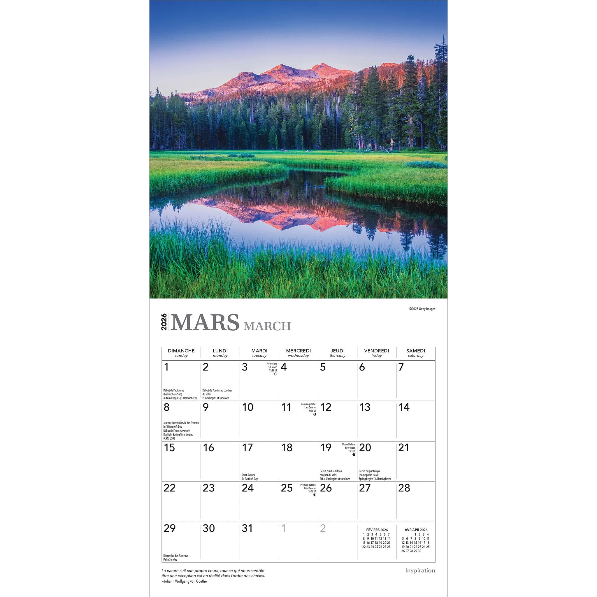 Mini calendrier Inspiration 2026 (français)