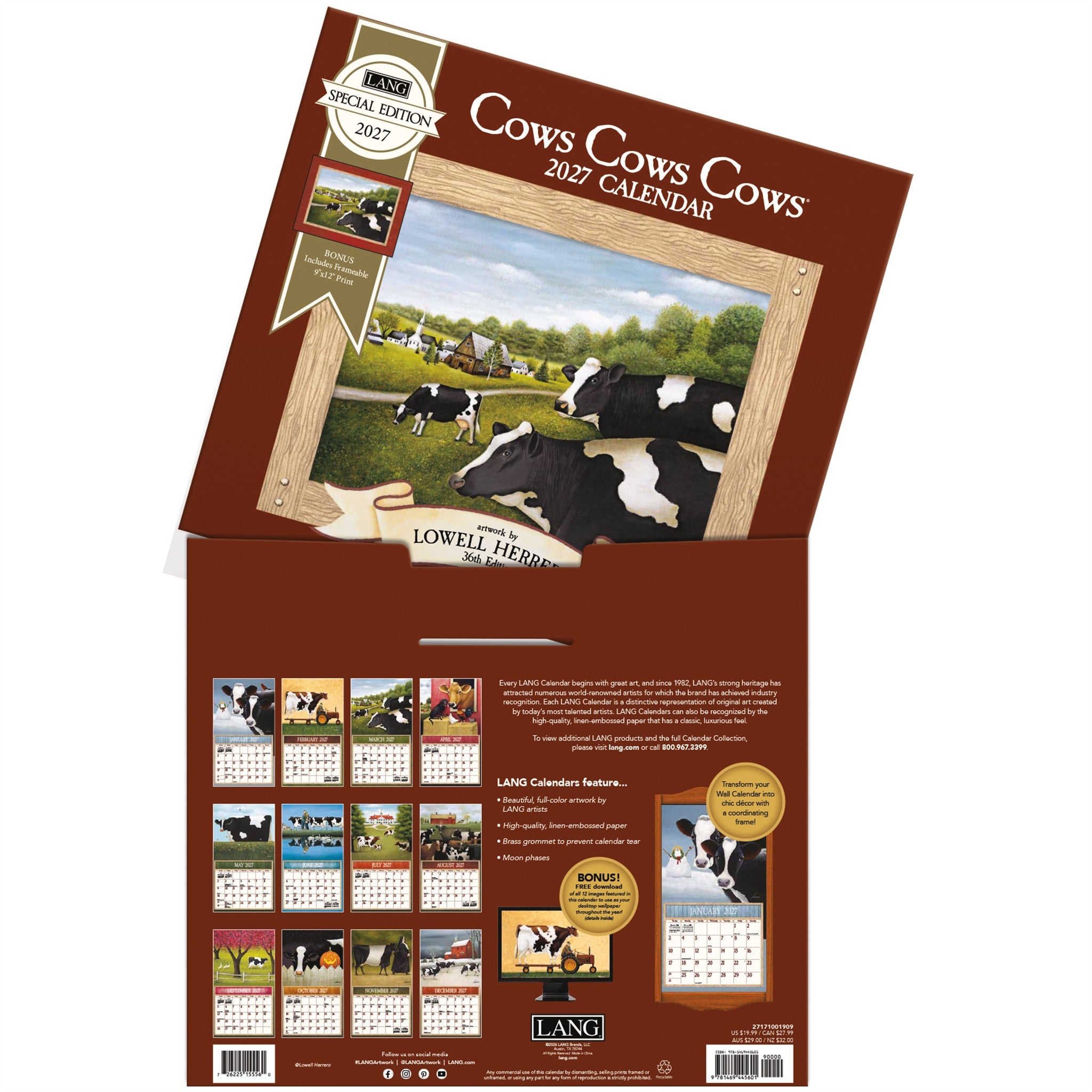 Cows Cows Cows Special Edition with Print 2027 Wall Calendar