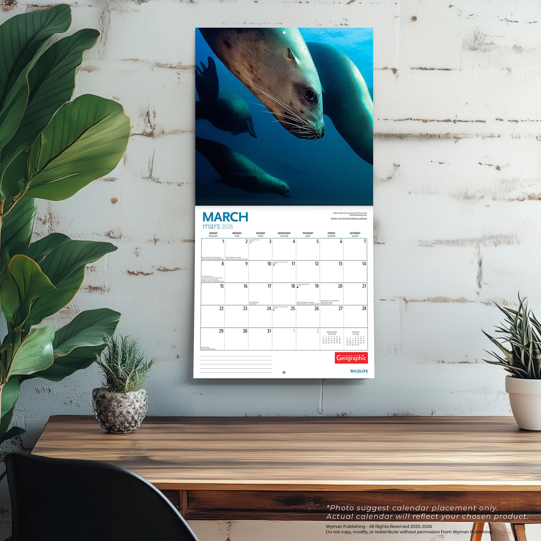 Calendrier mural Canadian Geographic Faune 2026