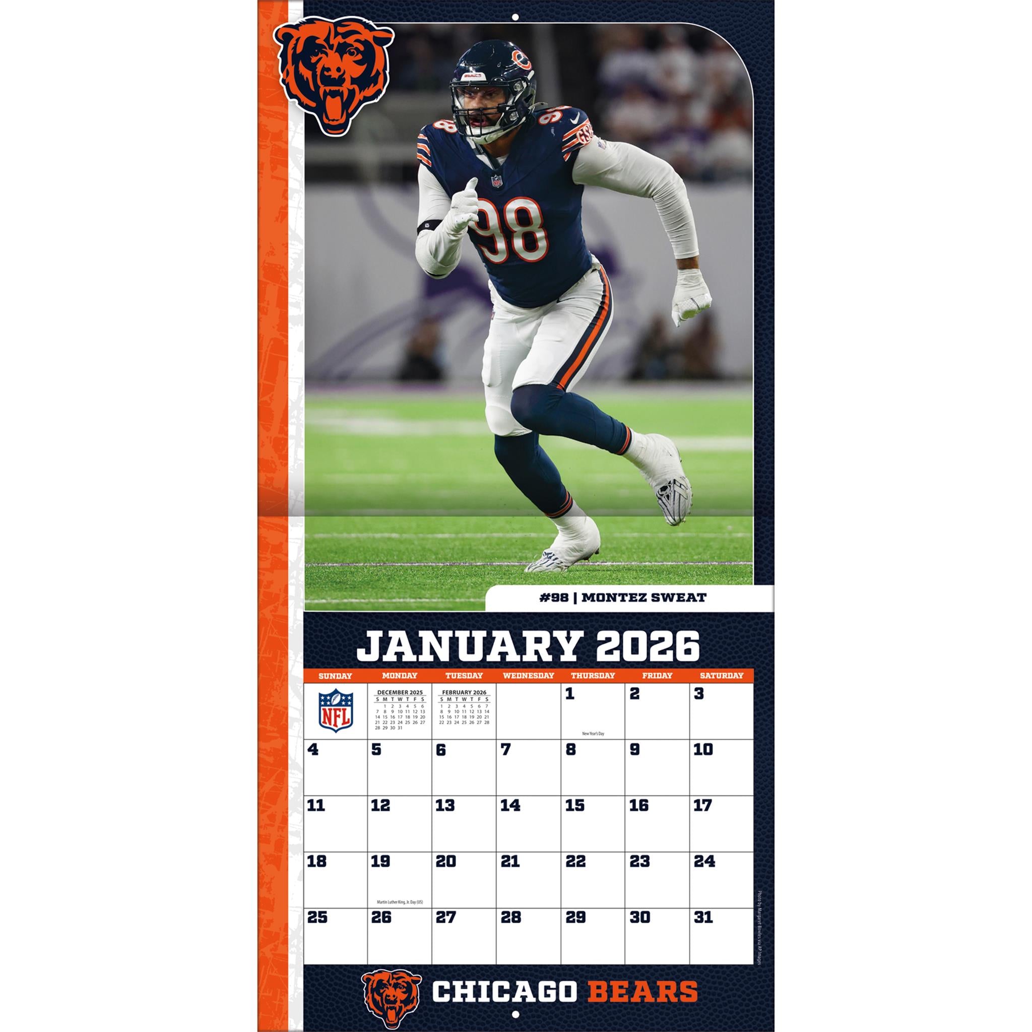 Calendrier mural NFL Chicago Bears 2026 - Disponible uniquement en ligne