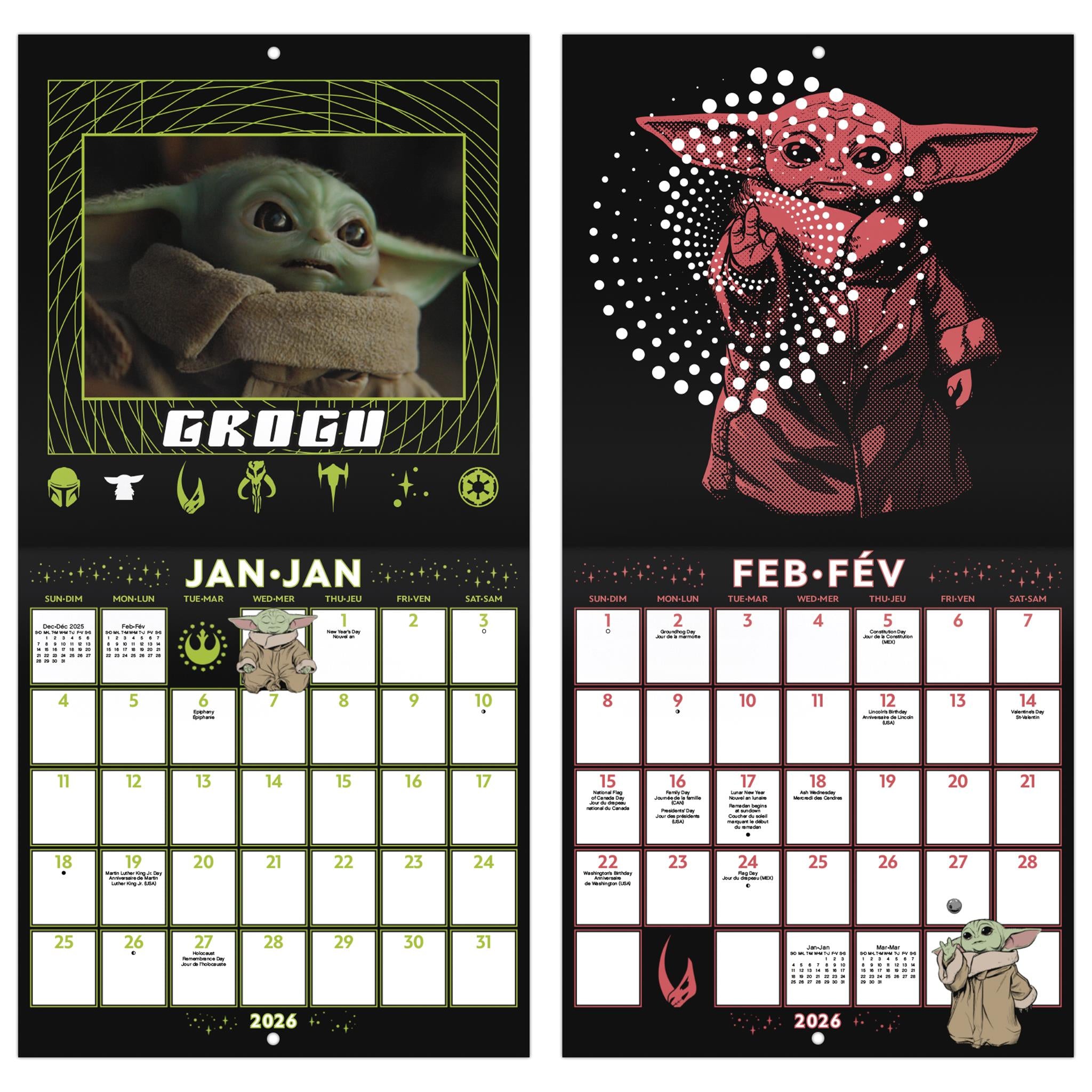 Mini-calendrier bilingue Star Wars Mandalorian Grogu 2026