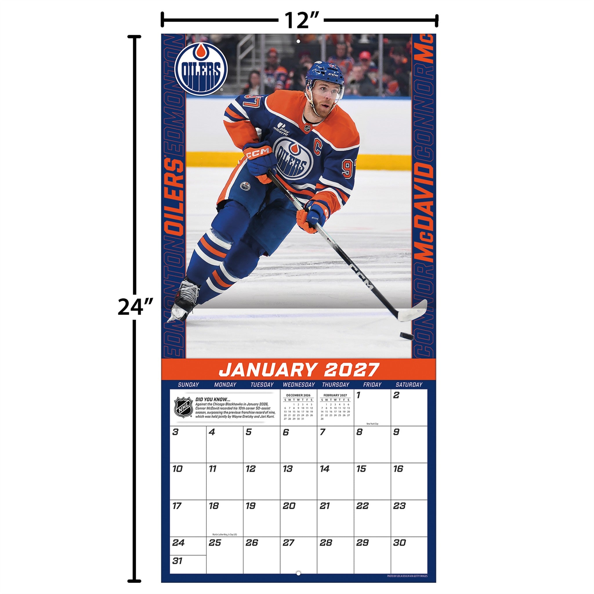 NHL Connor Mcdavid Edmonton Oilers 2027 Wall Calendar