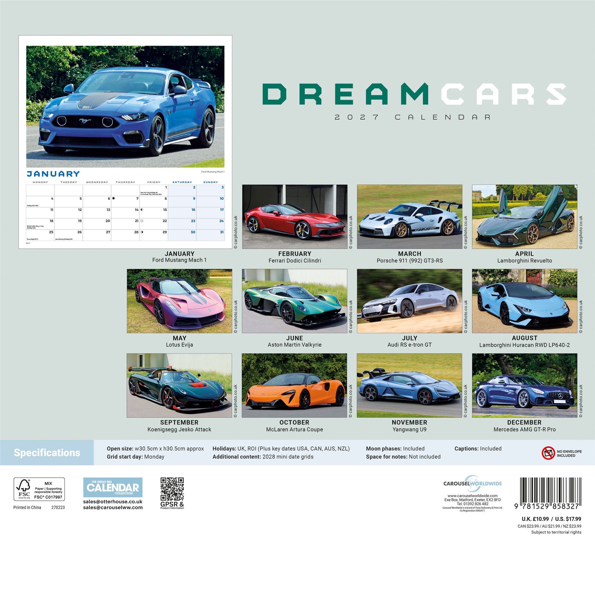 Dream Cars 2027 Wall Calendar