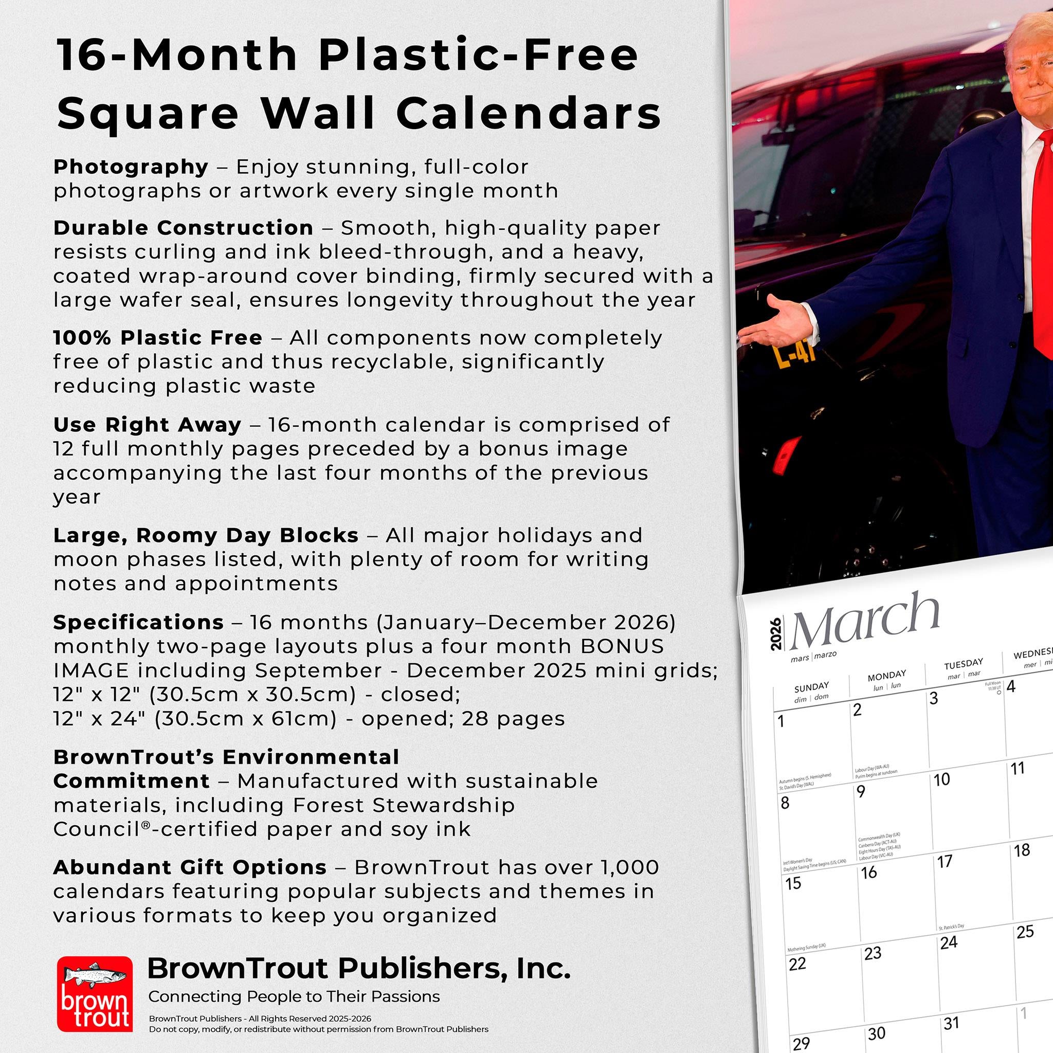 President Donald J Trump 2026 Wall Calendar - Online Only
