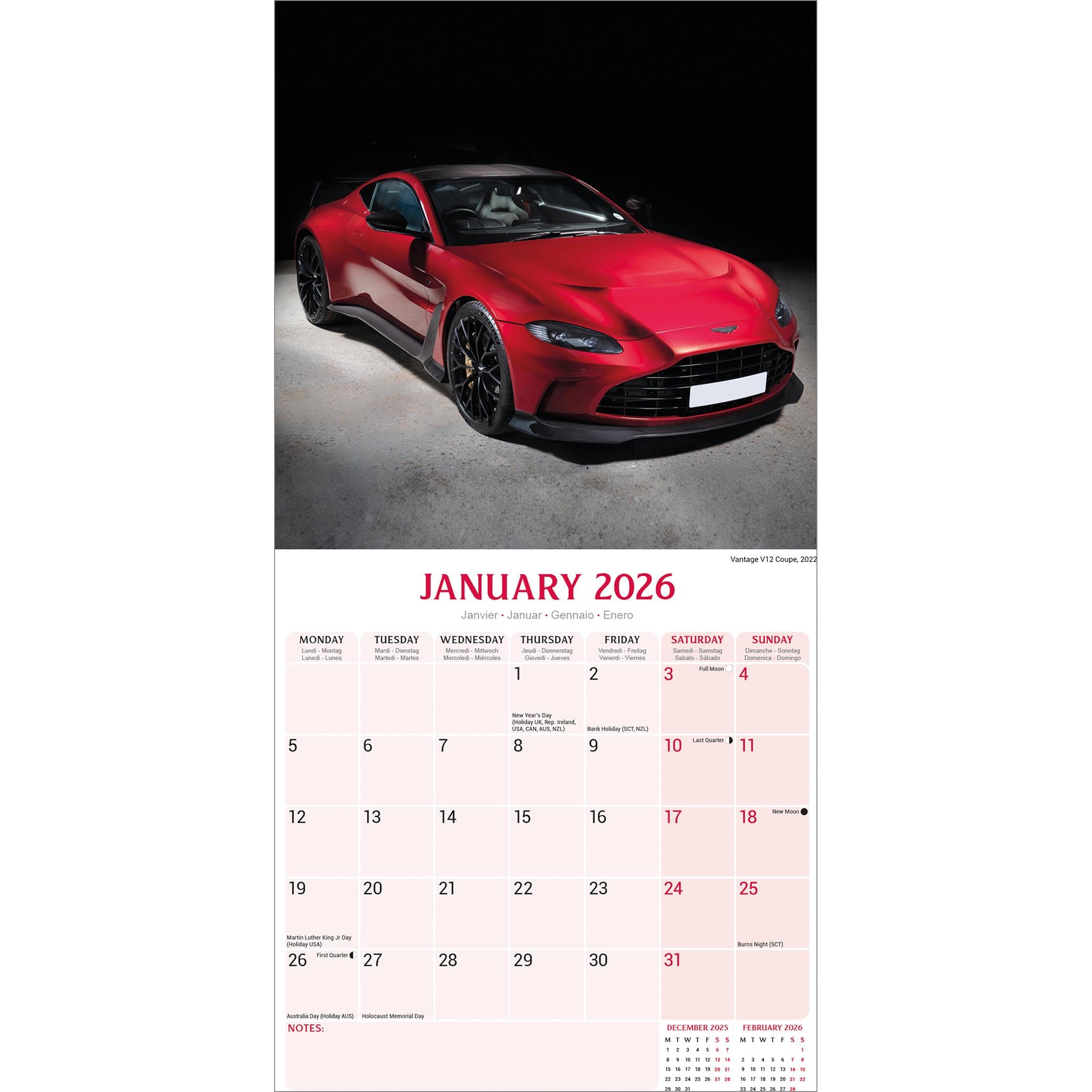Calendrier mural Aston Martin 2026 - Disponible uniquement en ligne