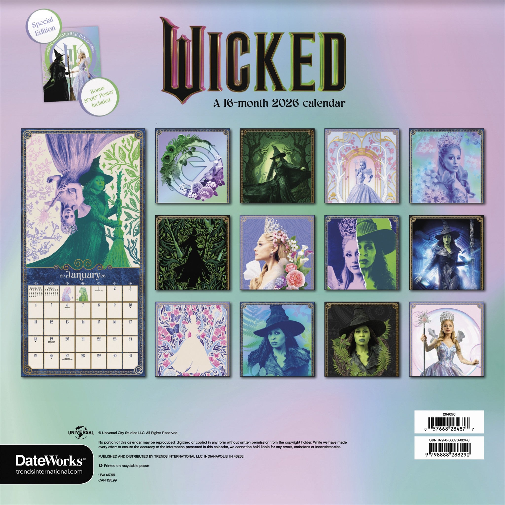 Wicked : Calendrier mural de luxe exclusif For Good avec impression 2026