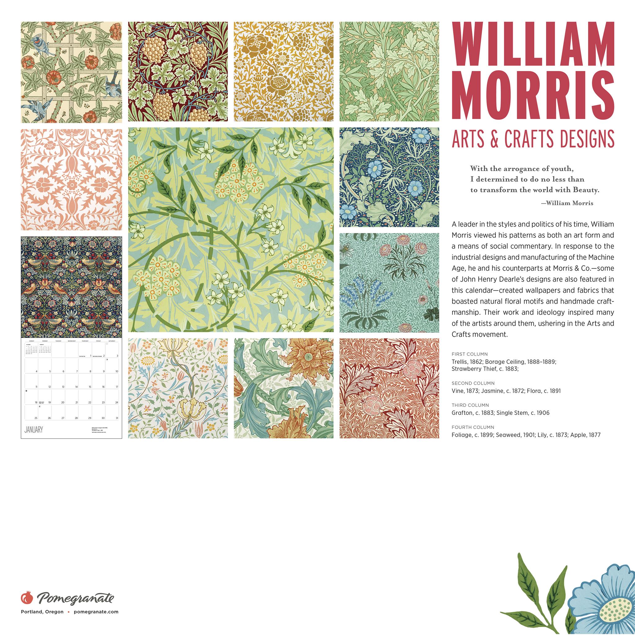 Calendrier mural William Morris Arts &amp; Crafts Designs 2026