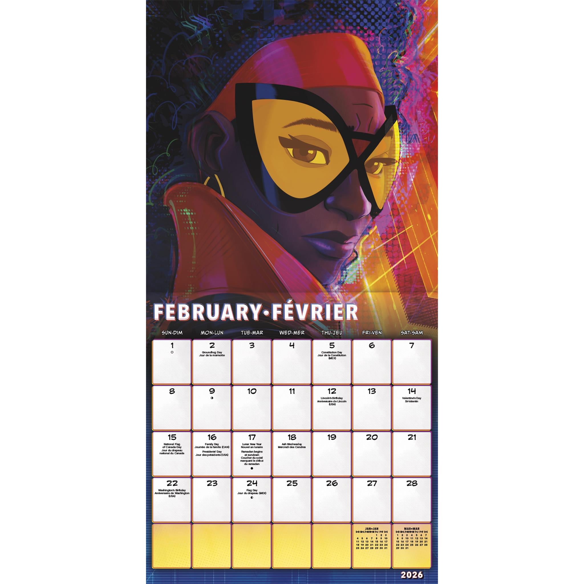 Calendrier mural bilingue Spider-Man: Across the Spider-Verse 2026