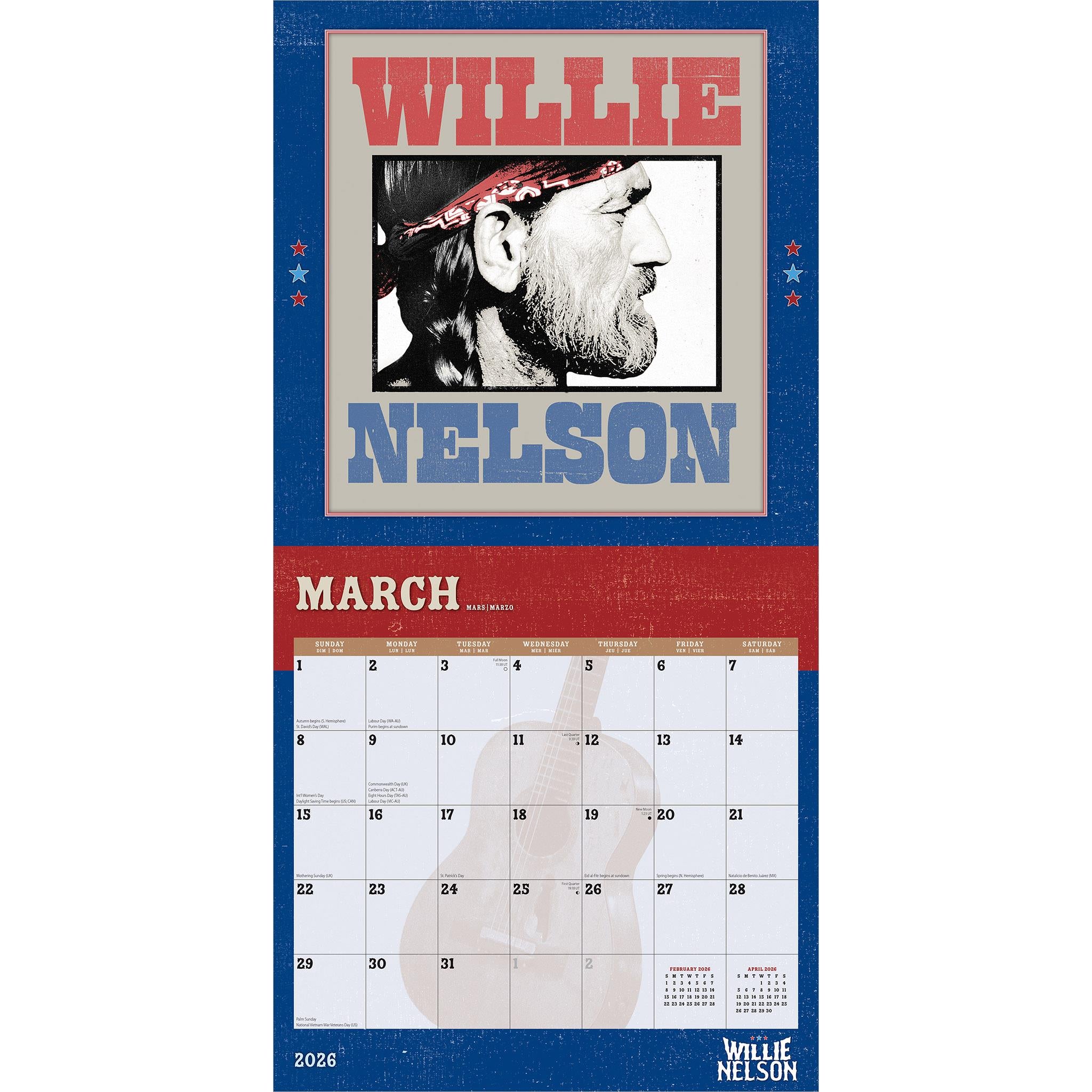 Calendrier mural Willie Nelson 2026 - Disponible uniquement en ligne
