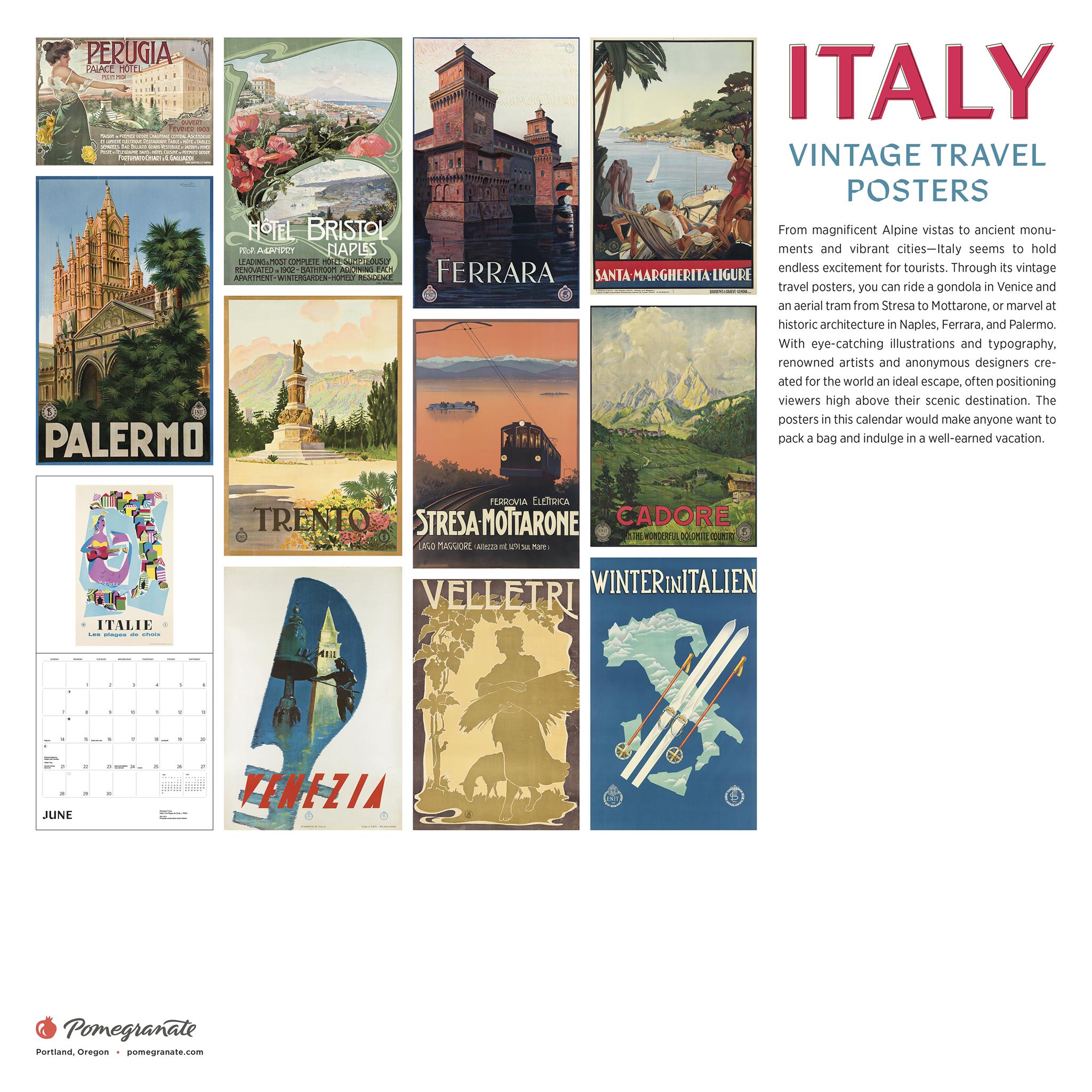 Calendrier mural 2026 d'affiches de voyage vintage d'Italie - Disponible uniquement en ligne