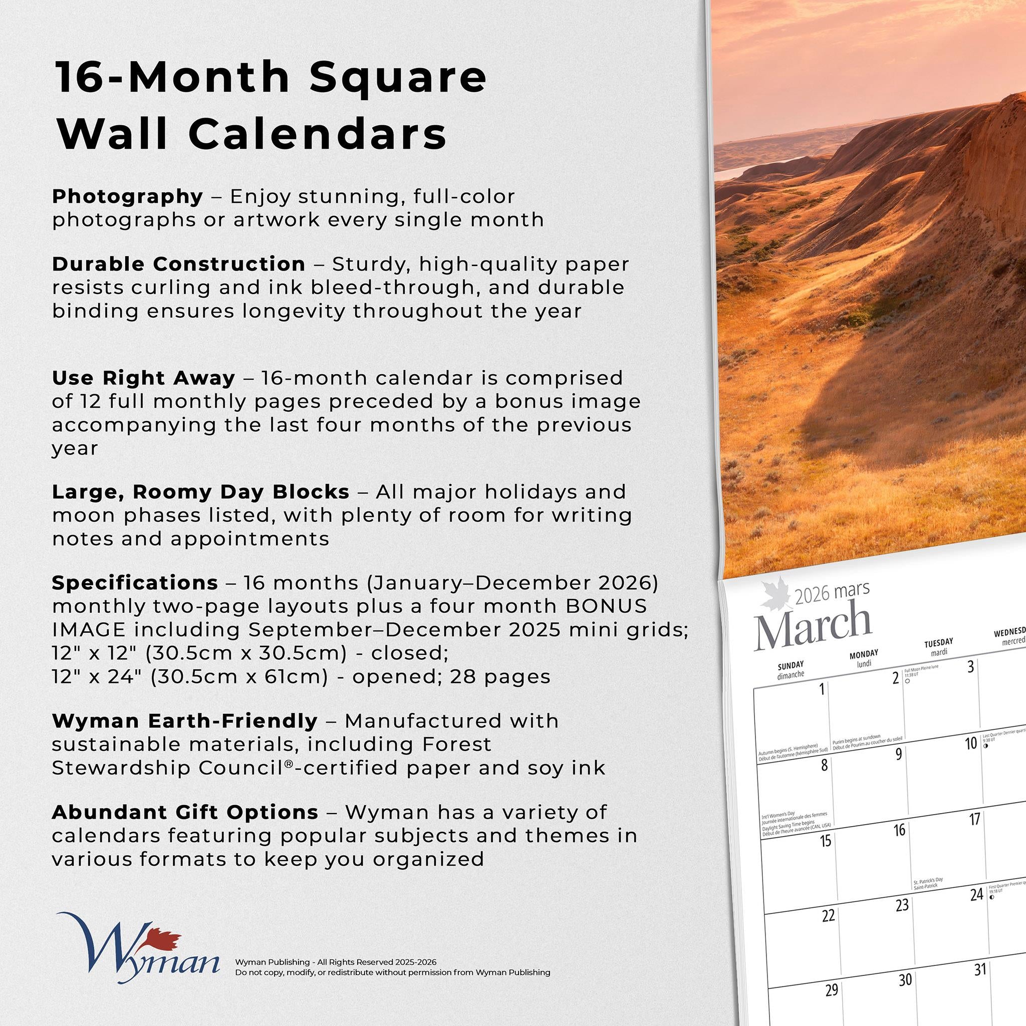 Saskatchewan 2026 Wall Calendar