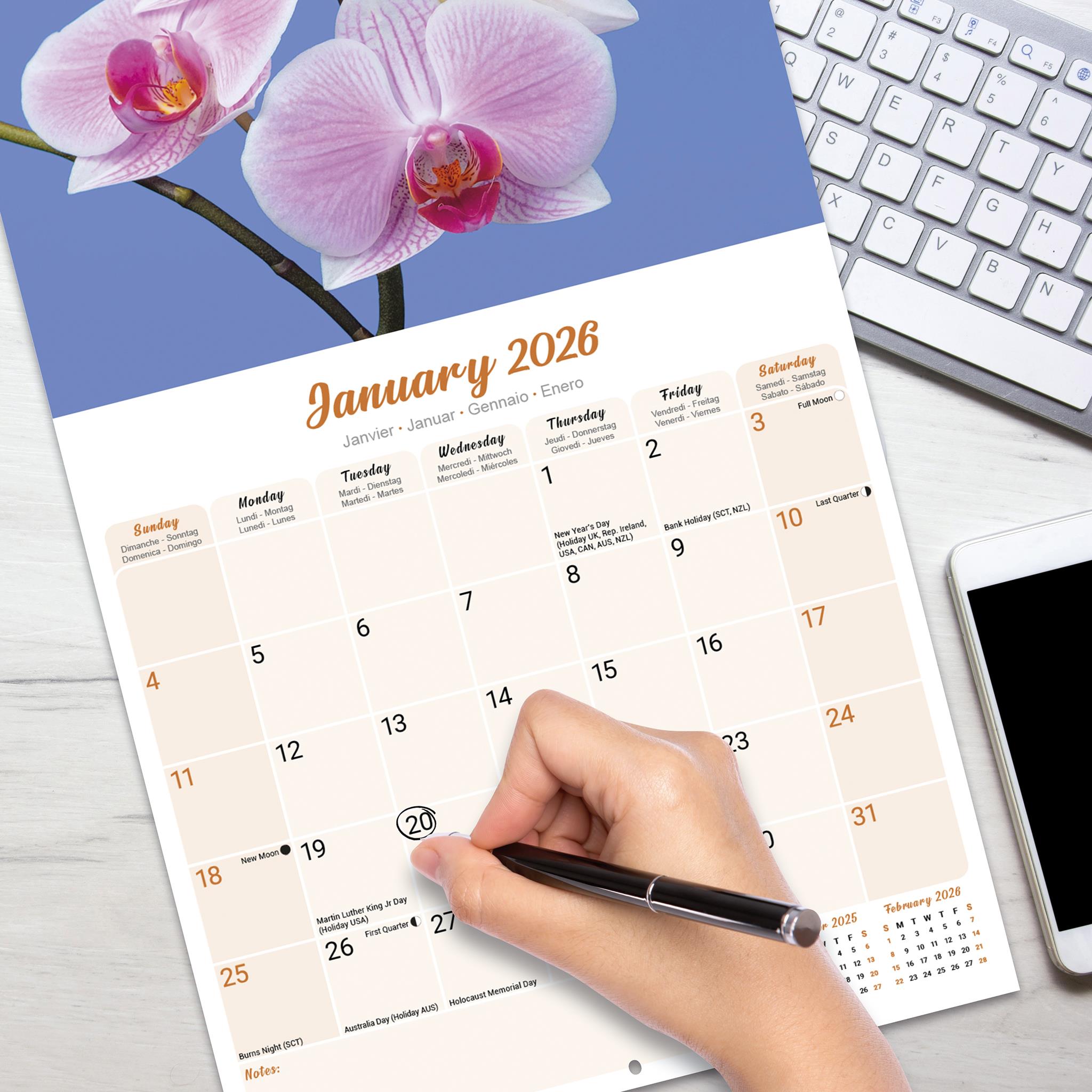 Calendrier mural Orchidées 2026