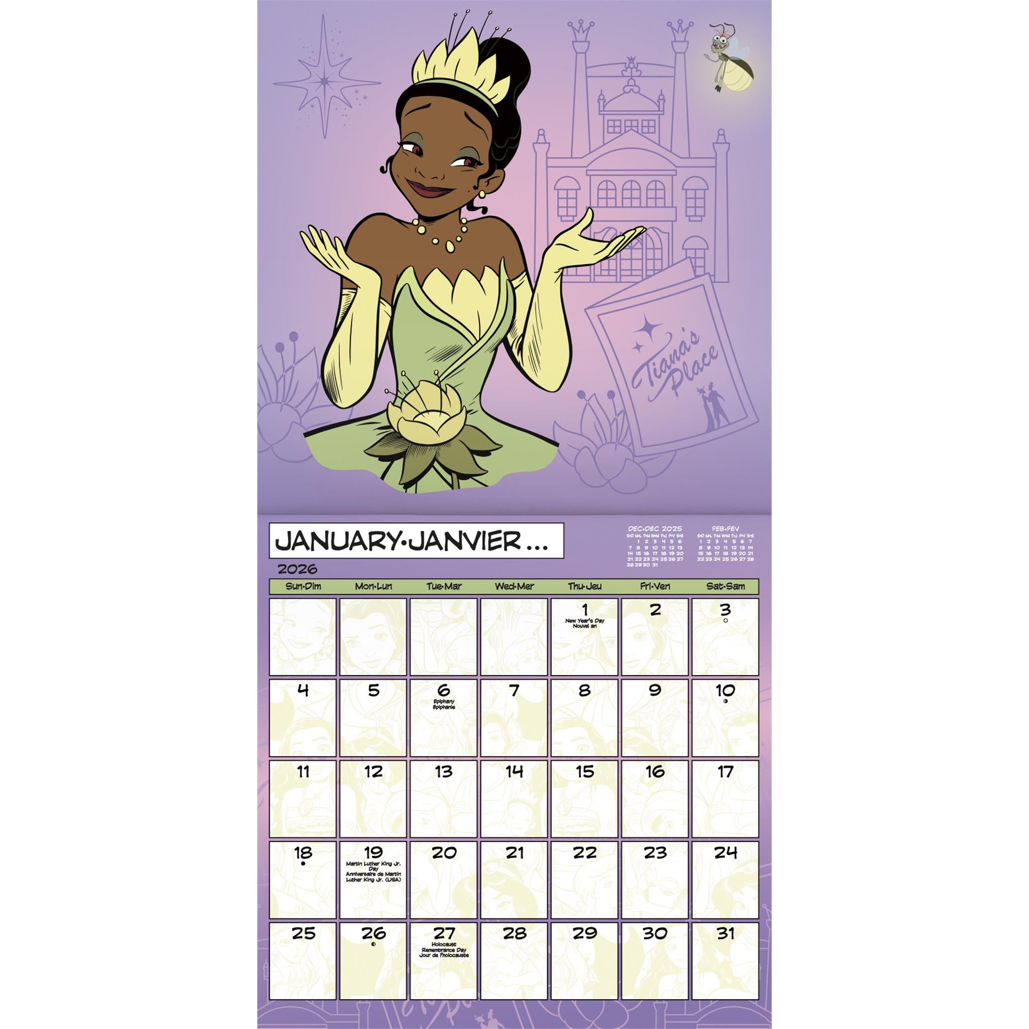 Calendrier mural bilingue Disney Princess 2026