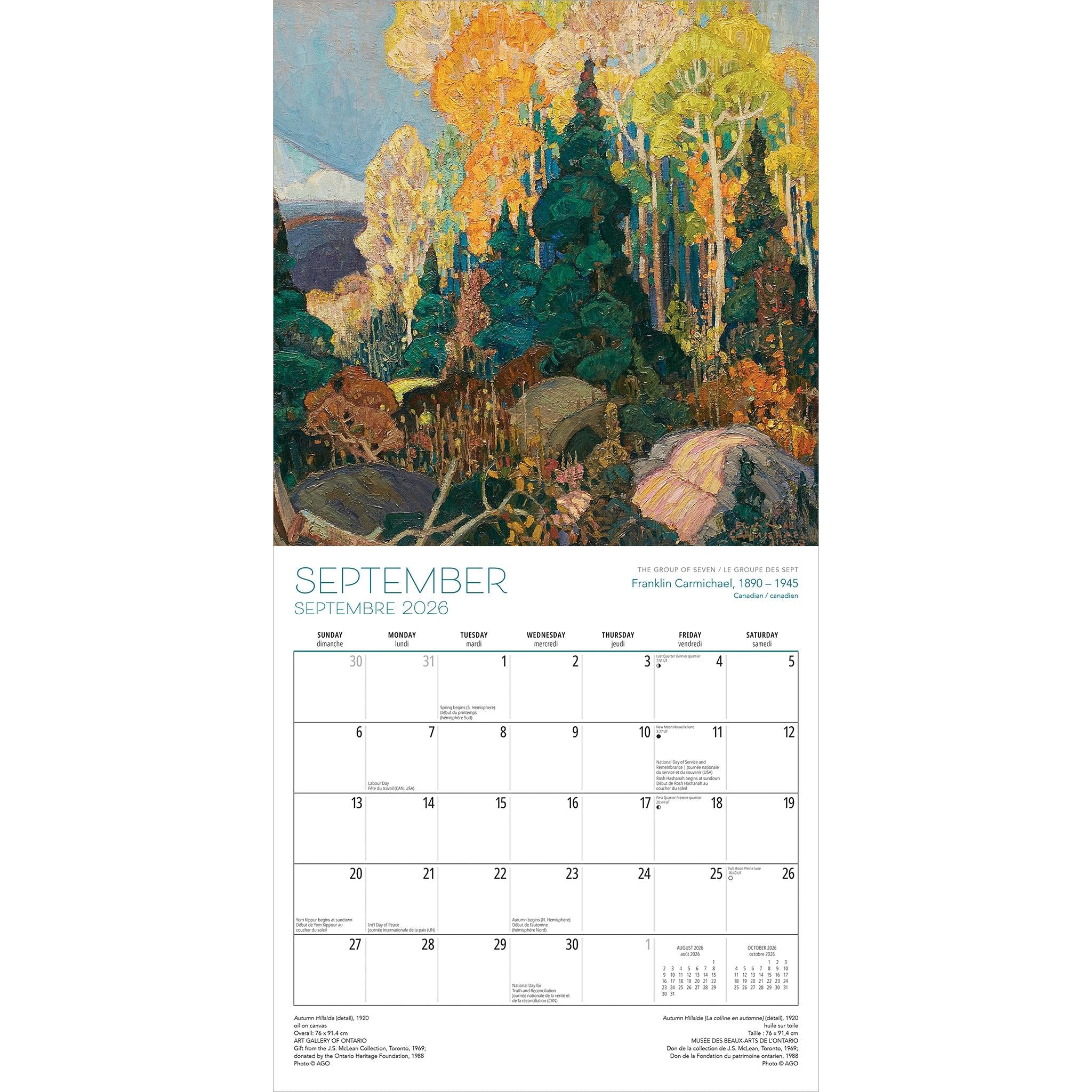 Calendrier mural du Groupe des Sept AGO 2026