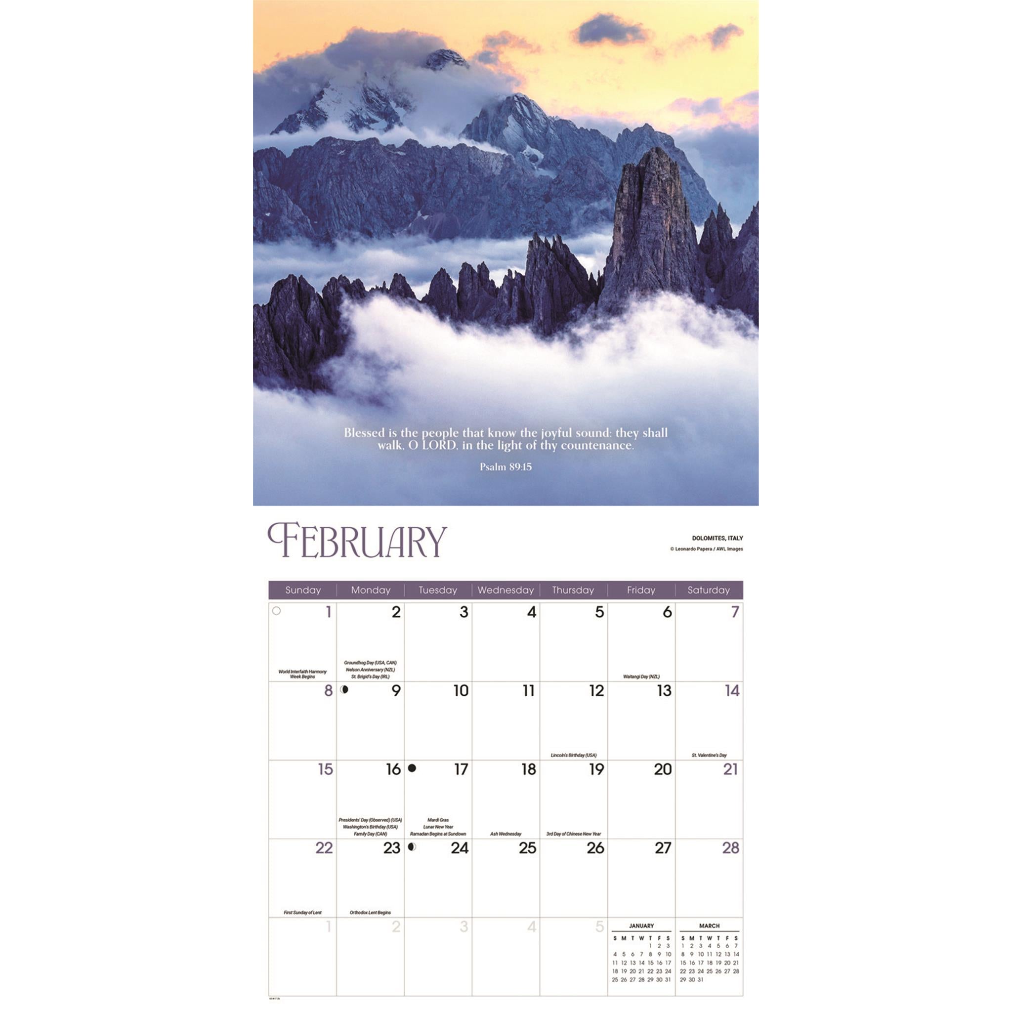 Calendrier mural des Psaumes 2026