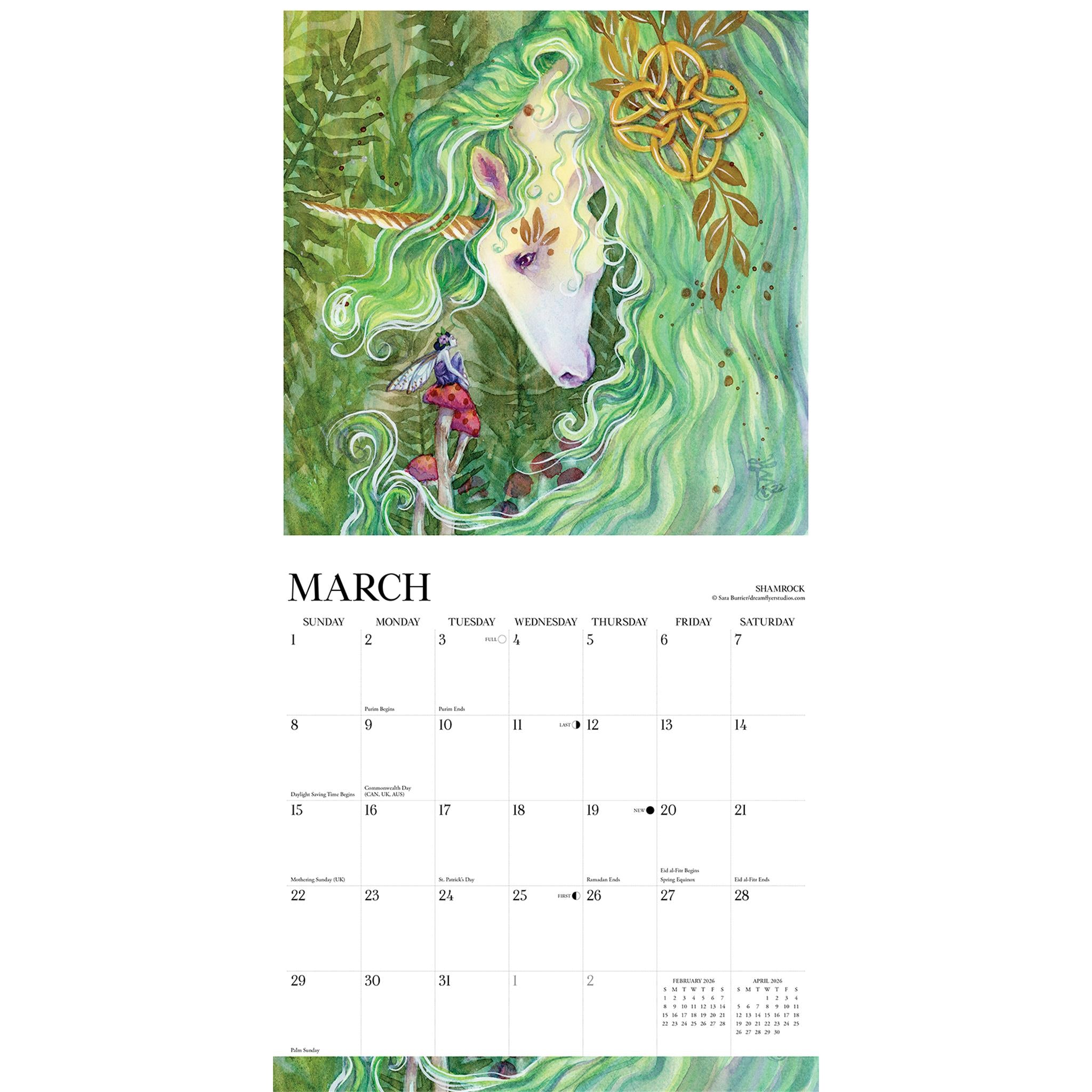 Calendrier mural Licornes par Sara Burrier 2026 - Disponible uniquement en ligne