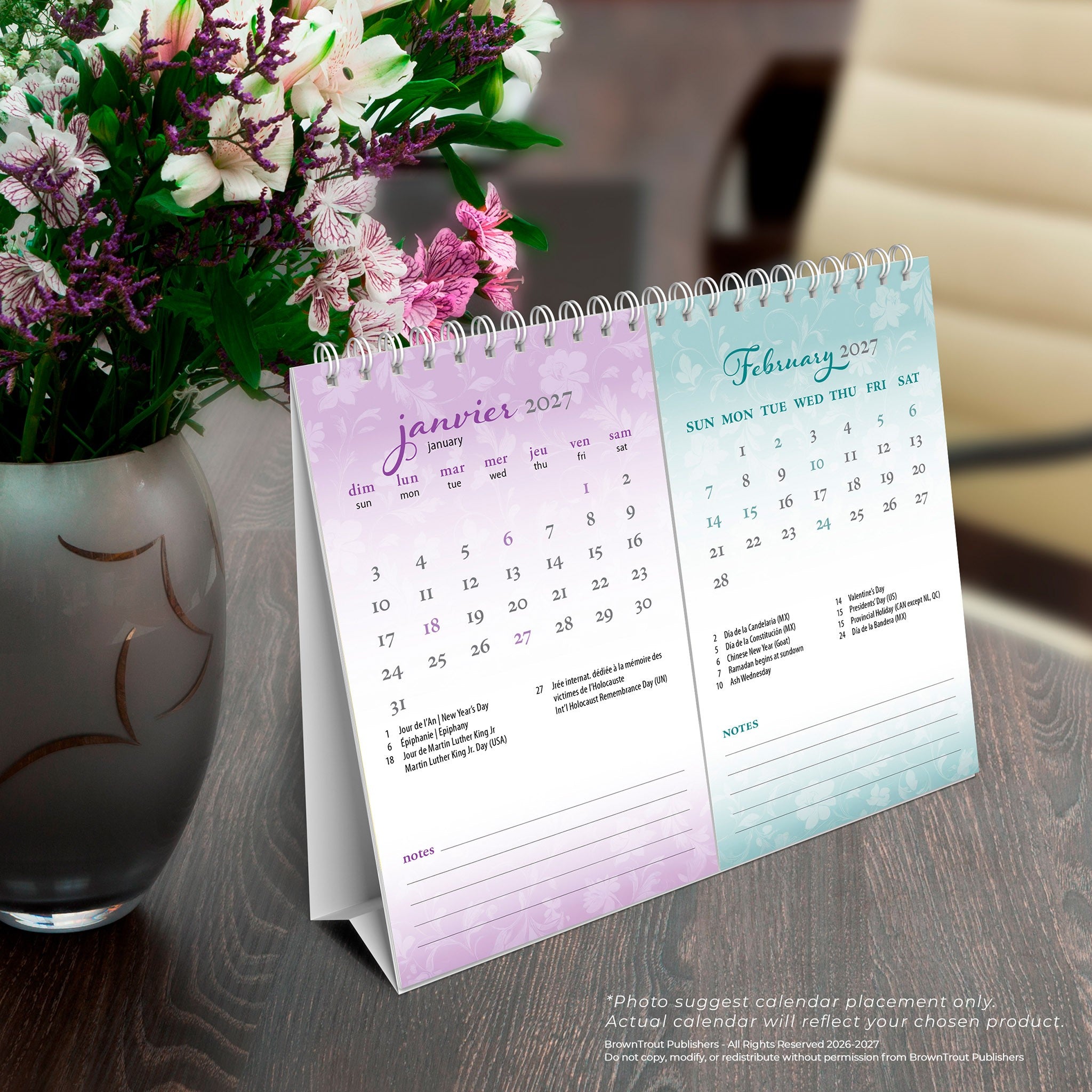 Calendrier chevalet à pages divisées Double-View 2027 Easel Calendar