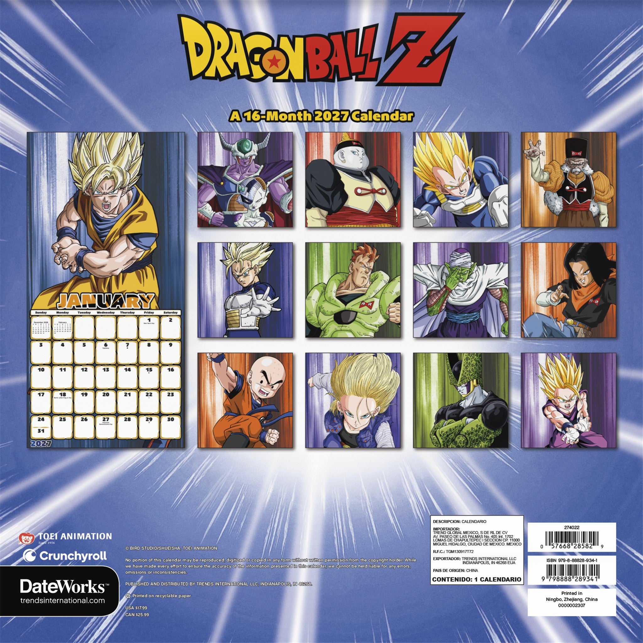 Calendrier mural Dragon Ball Z 2027