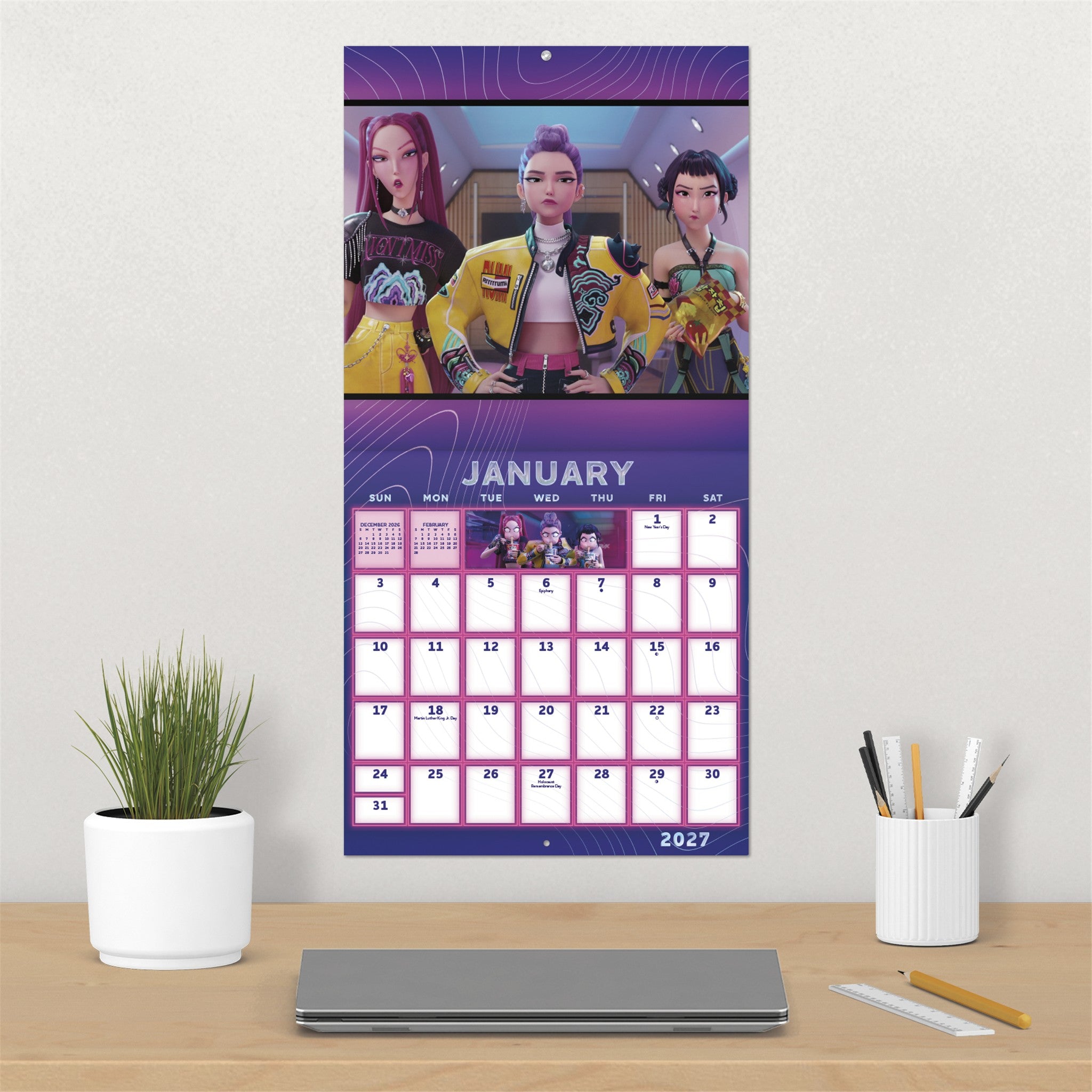 K-Pop Demon Hunters Exclusive with Decal 2027 Wall Calendar