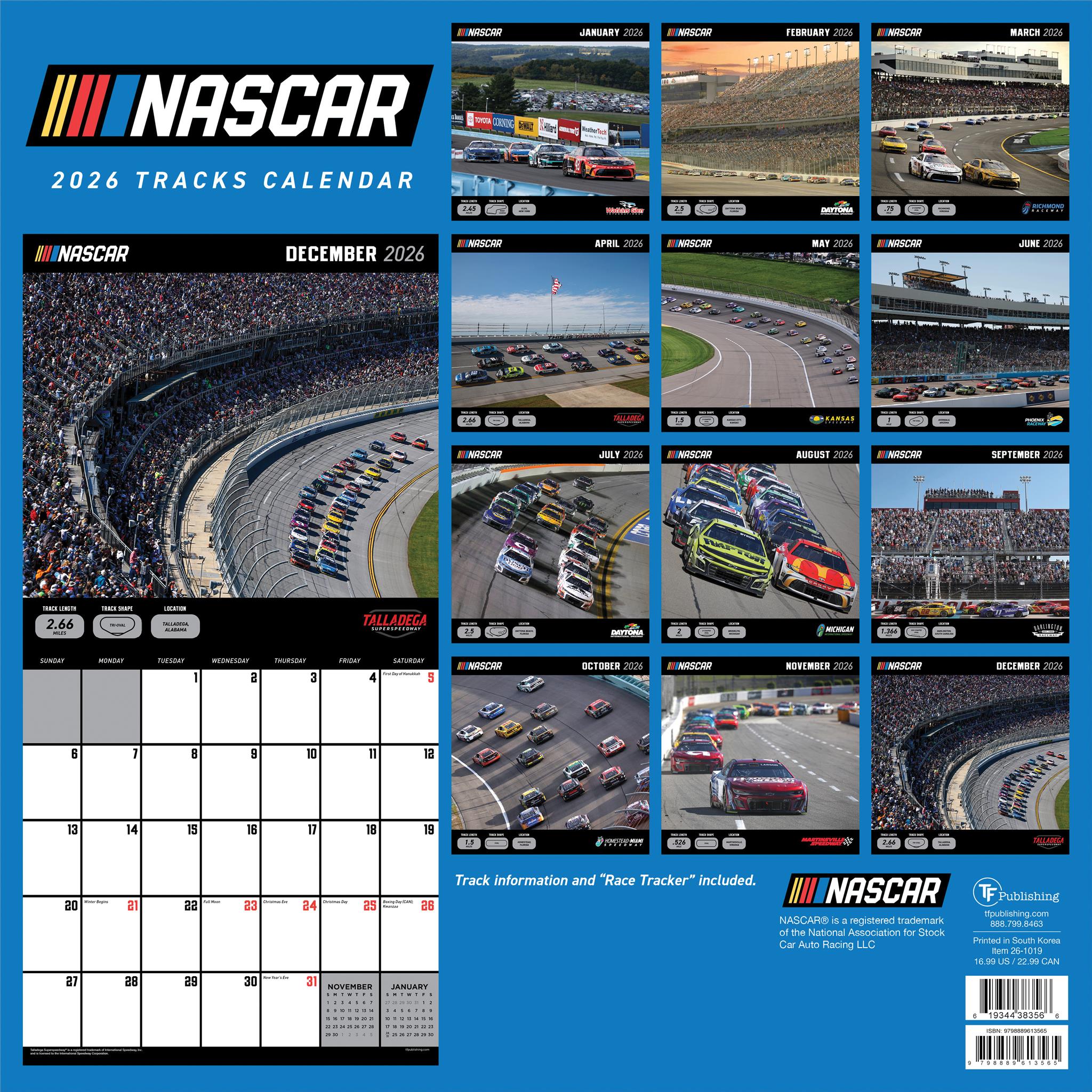 Calendrier mural des circuits NASCAR 2026