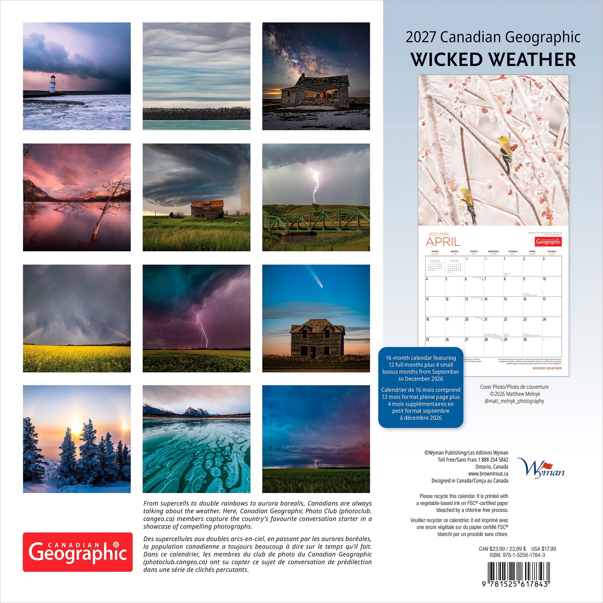 Canadian Geographic Wicked Weather / Météo en folie 2027 Wall Calendar