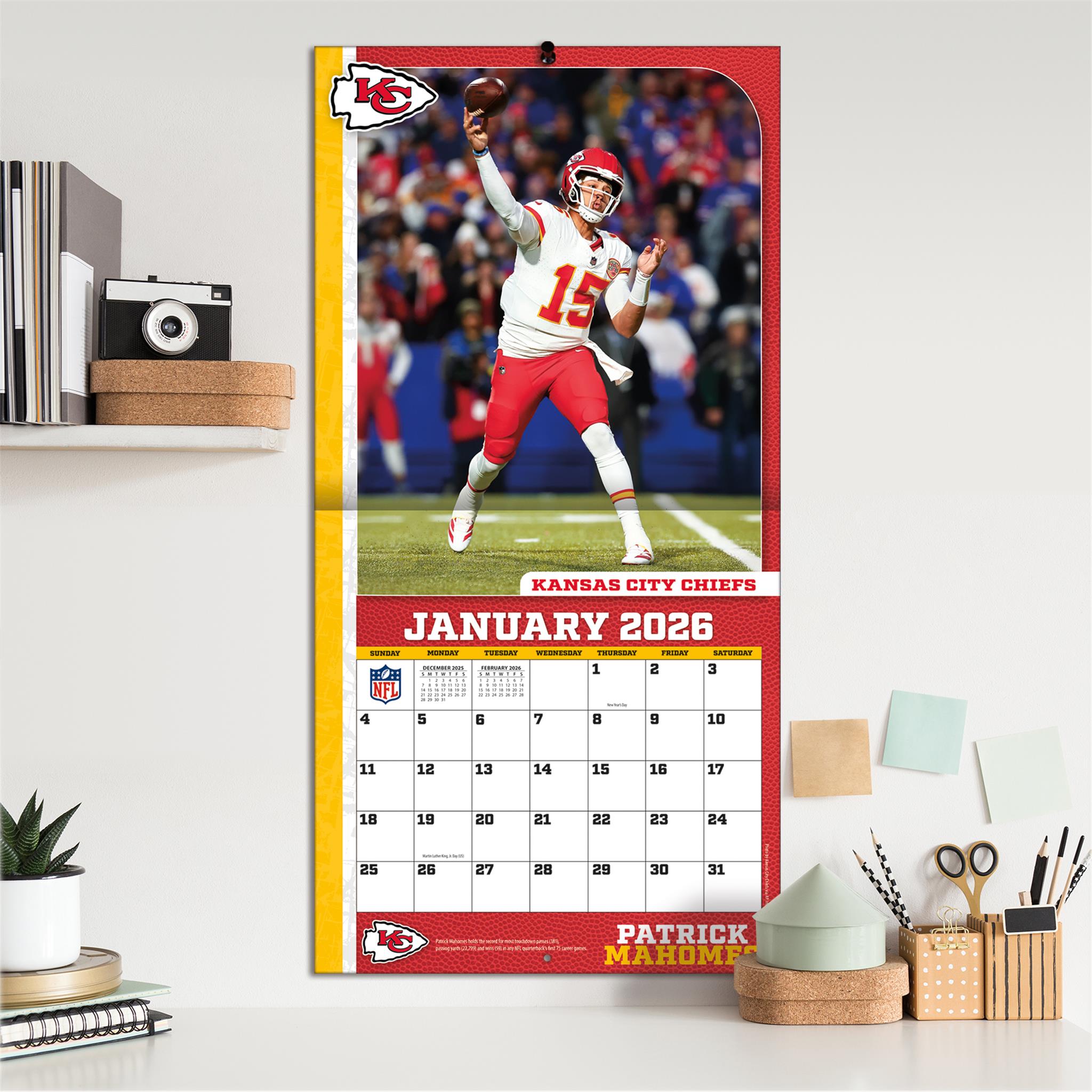 NFL Patrick Mahomes Kansas City Chiefs 2026 Wall Calendar