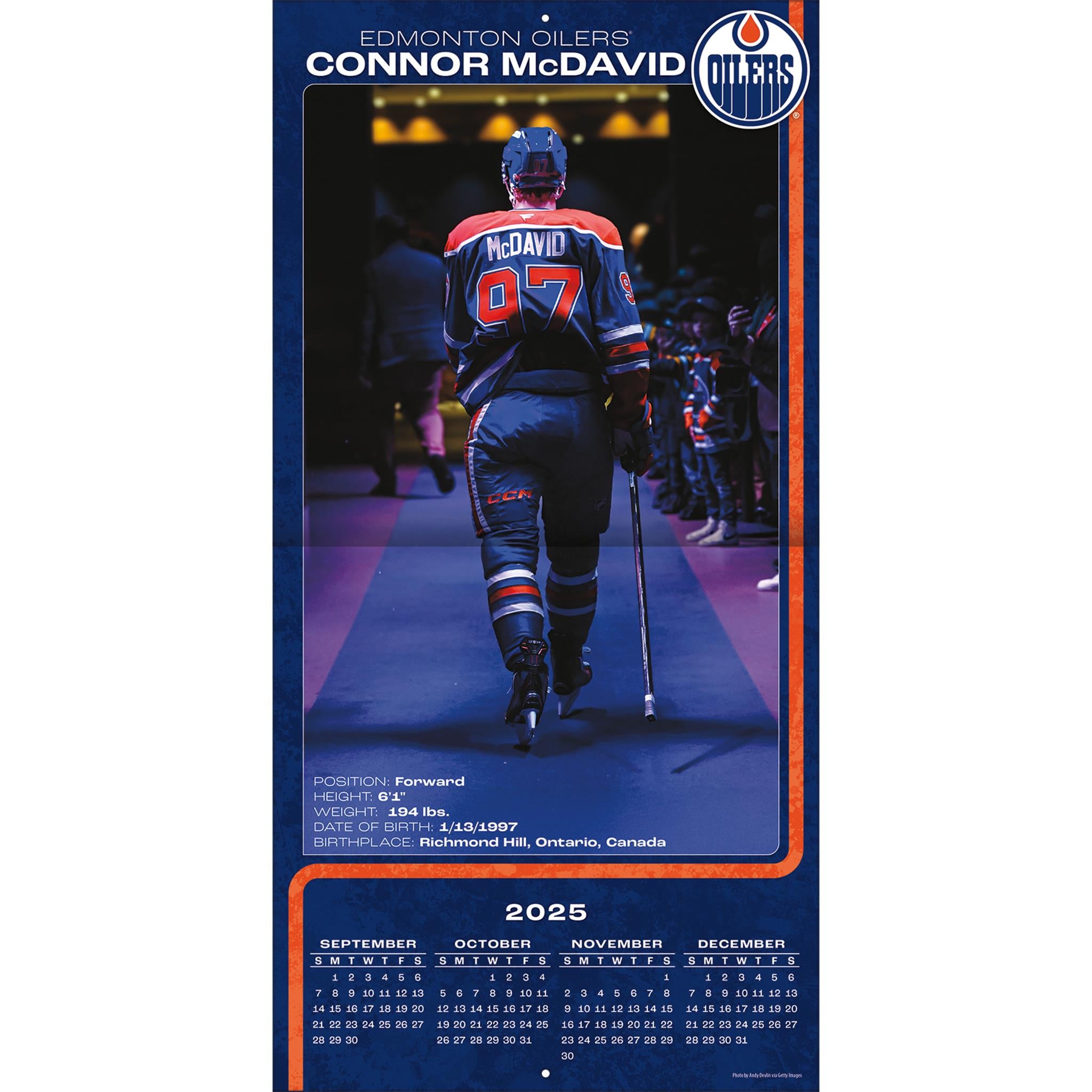 Calendrier mural 2026 de Connor McDavid, des Oilers d'Edmonton (NHL)