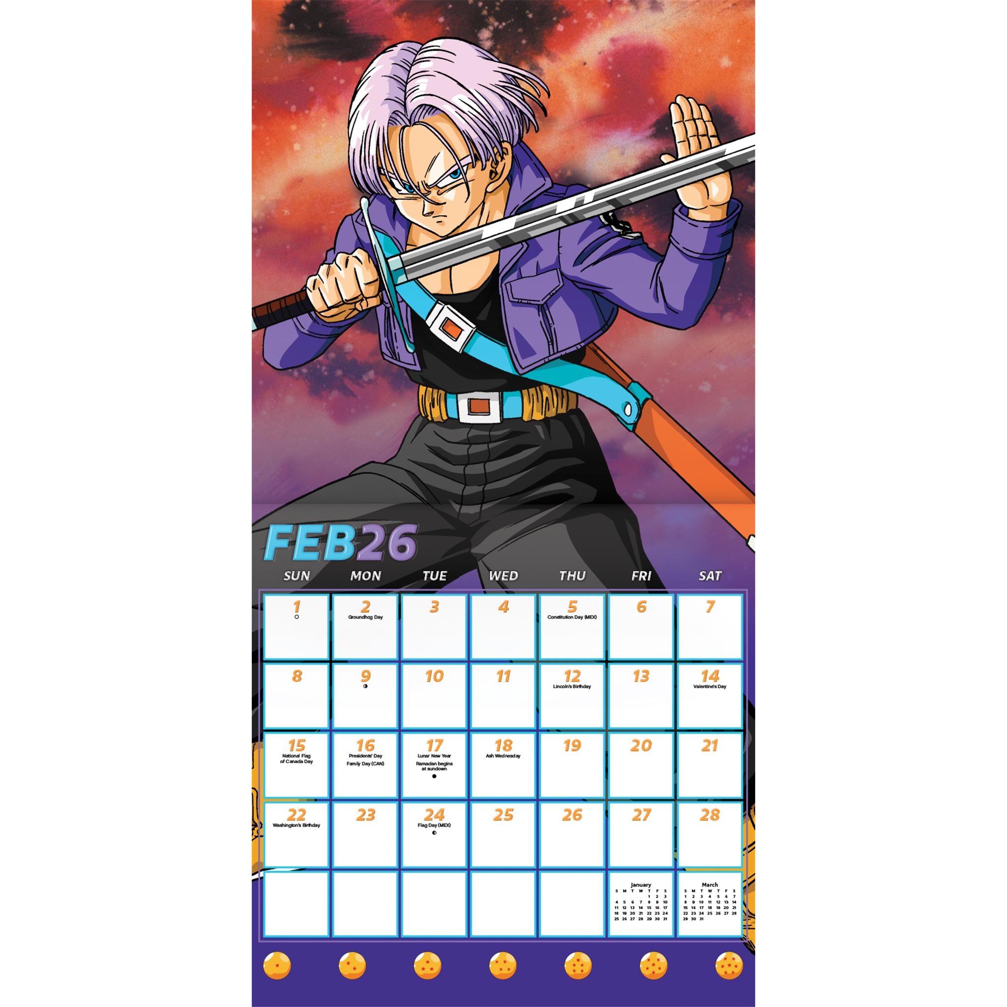 Calendrier mural Dragon Ball Z 2026