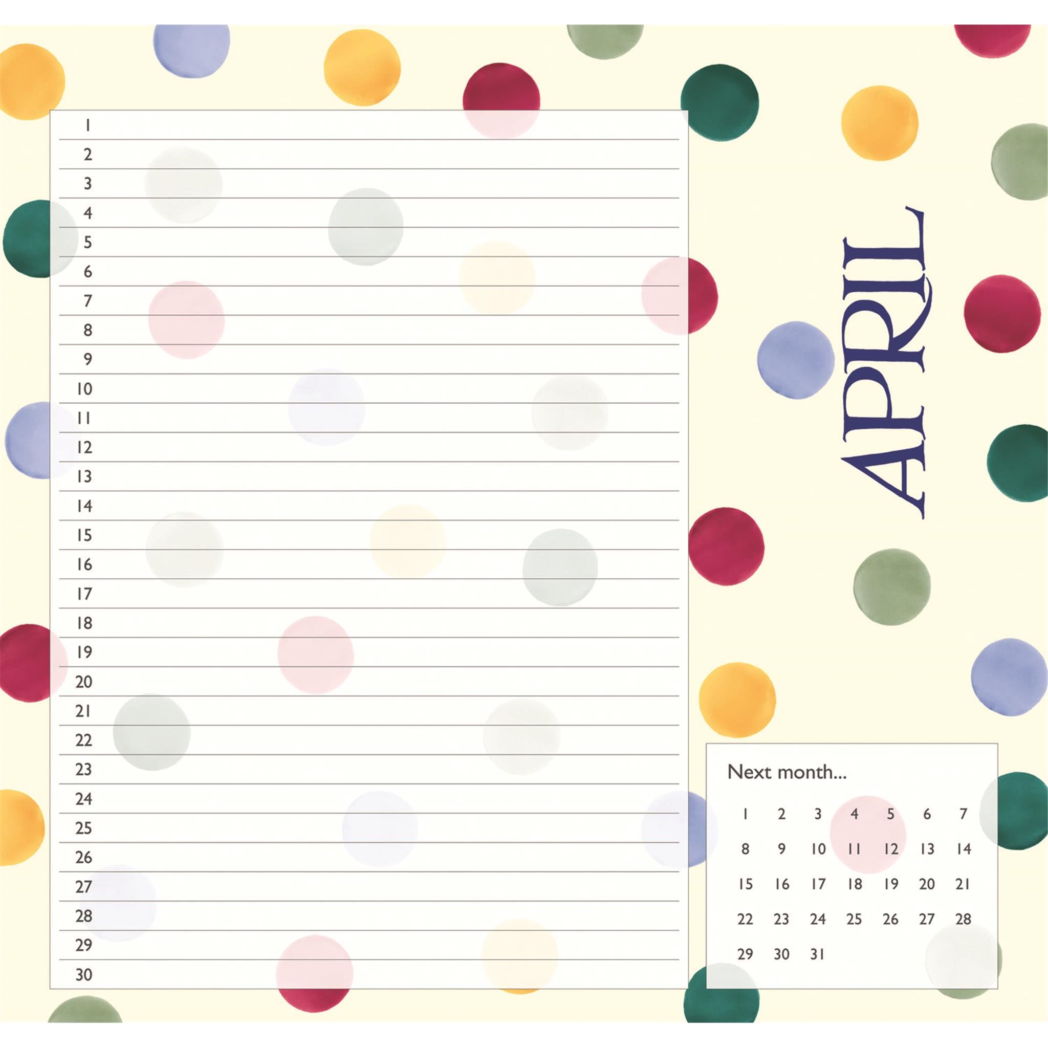 Mini-calendrier d'anniversaire et d'occasions spéciales d'Emma Bridgewater (non daté)