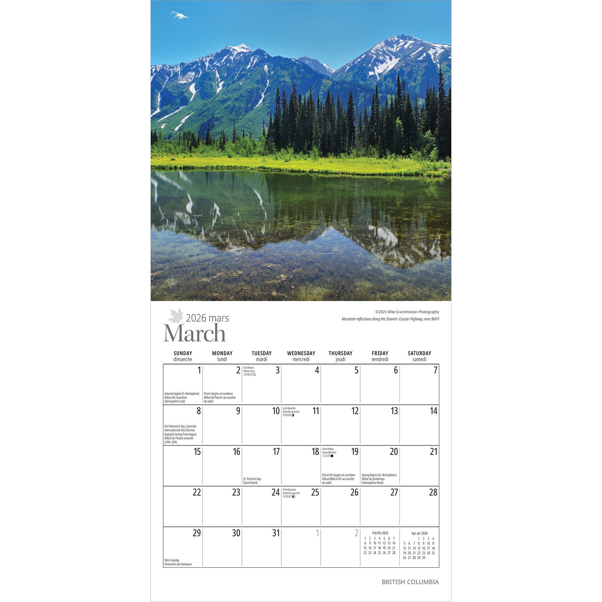 Mini-calendrier de la Colombie-Britannique 2026